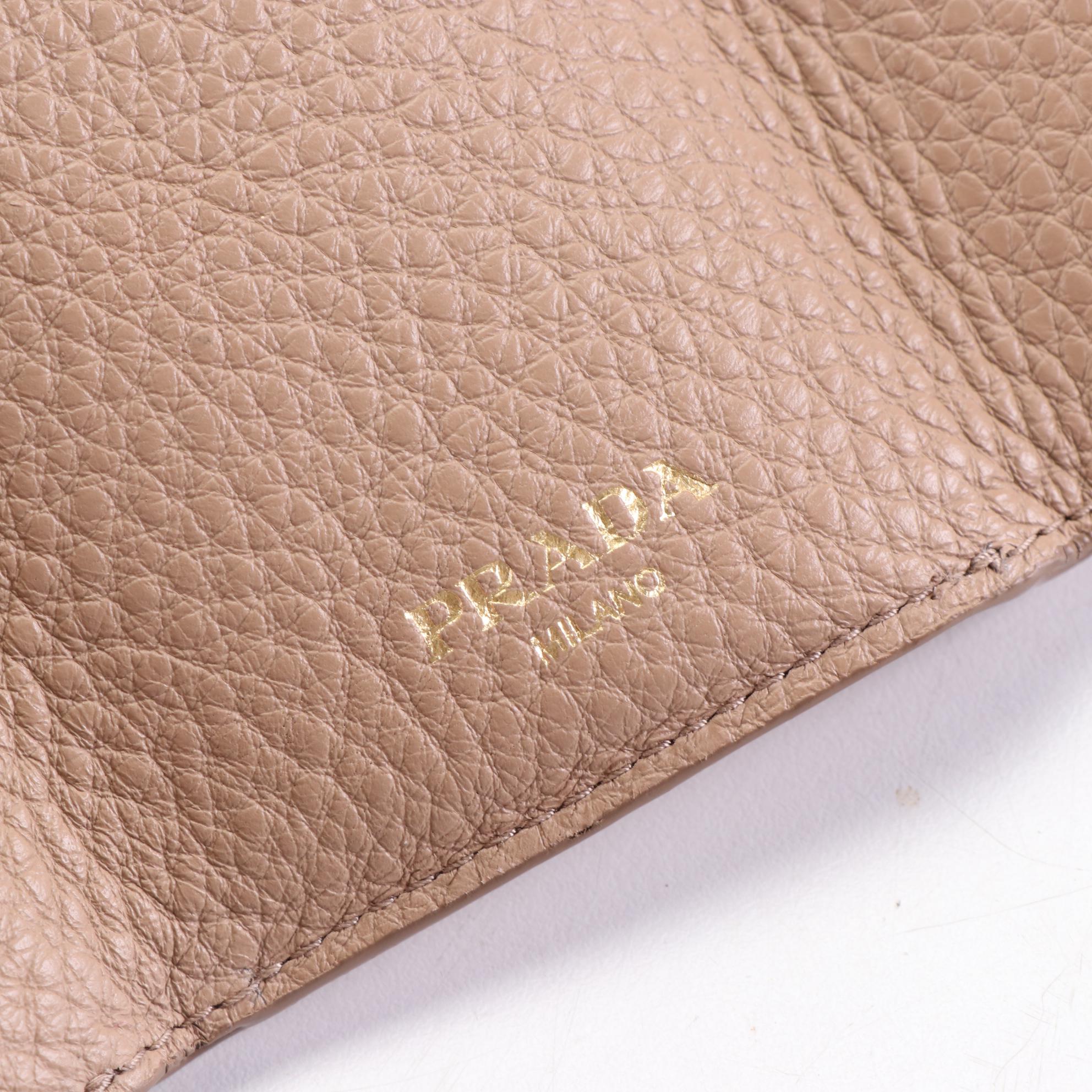 Prada Compact Trifold Wallet in Vitello Daino Leather