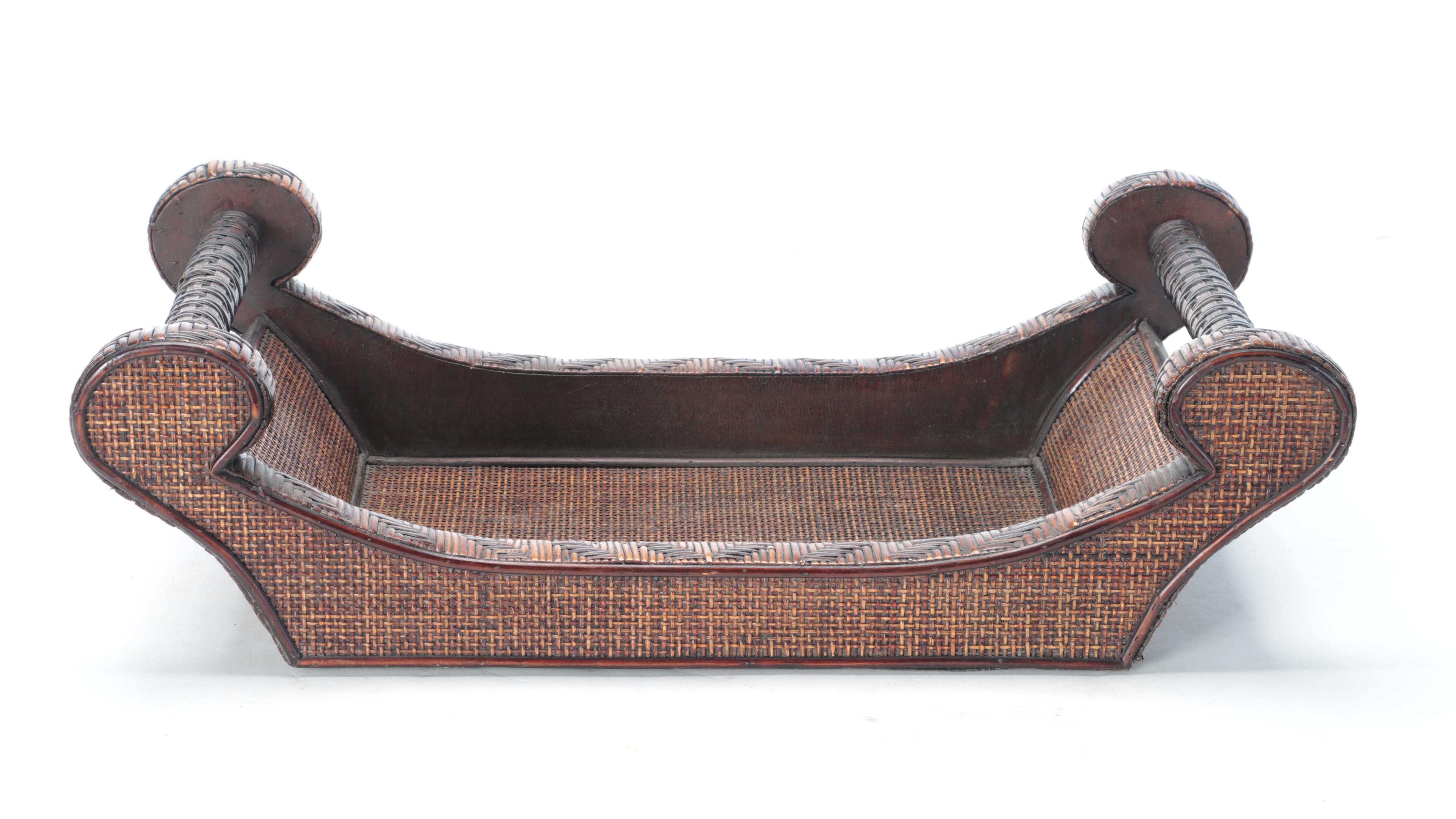 Regency Cheese Coaster Style Rattan Wicker and Wood Tray, Contemporary