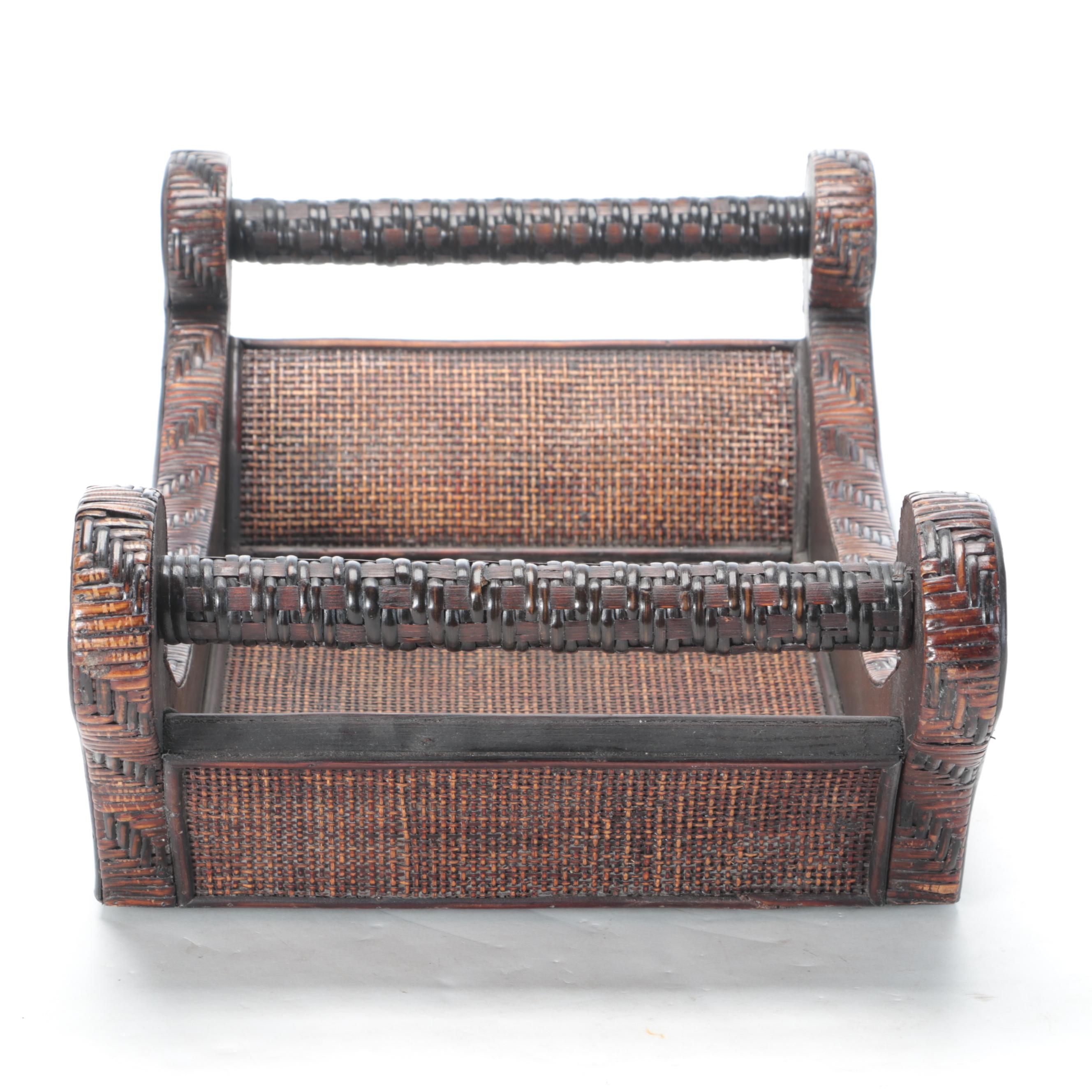 Regency Cheese Coaster Style Rattan Wicker and Wood Tray, Contemporary