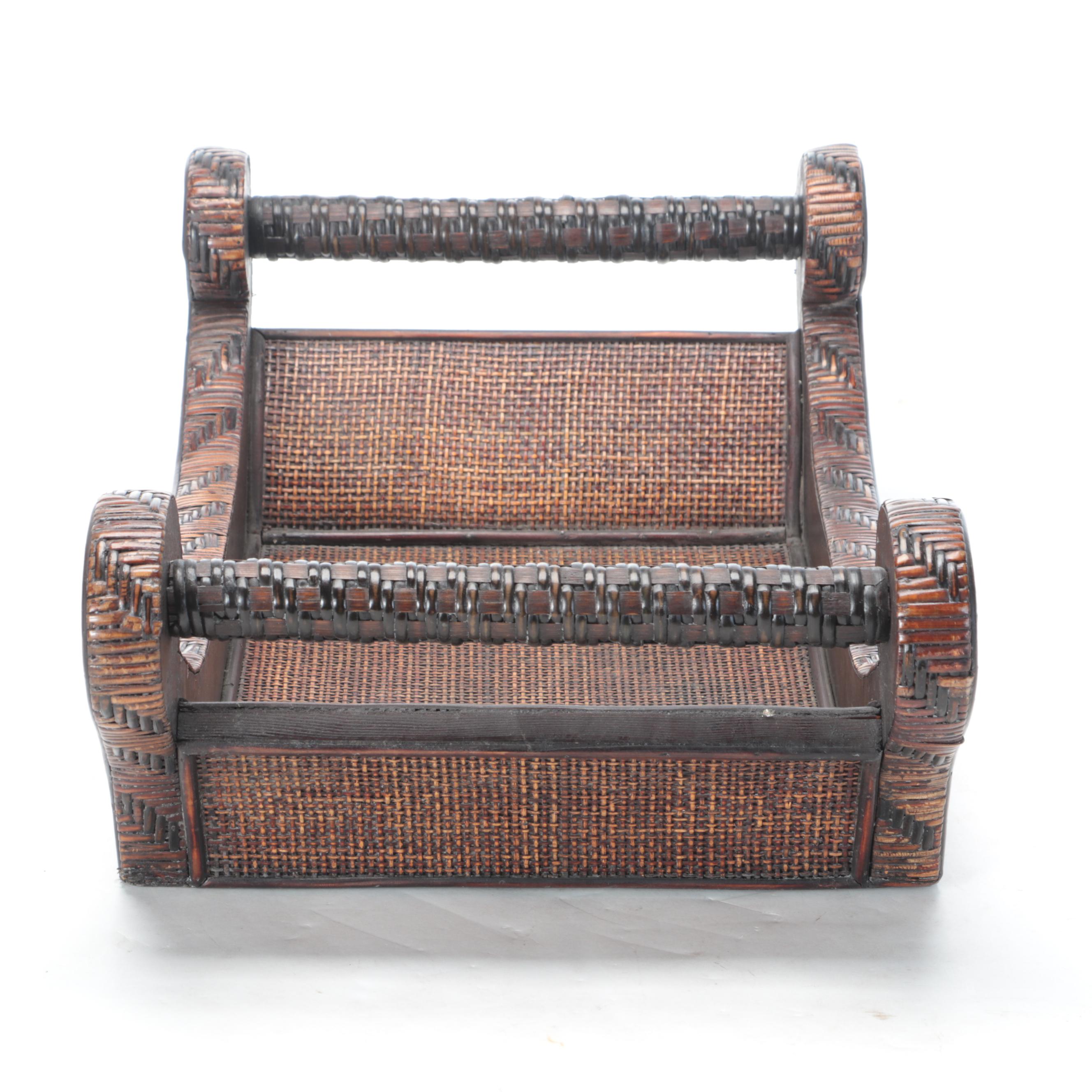 Regency Cheese Coaster Style Rattan Wicker and Wood Tray, Contemporary