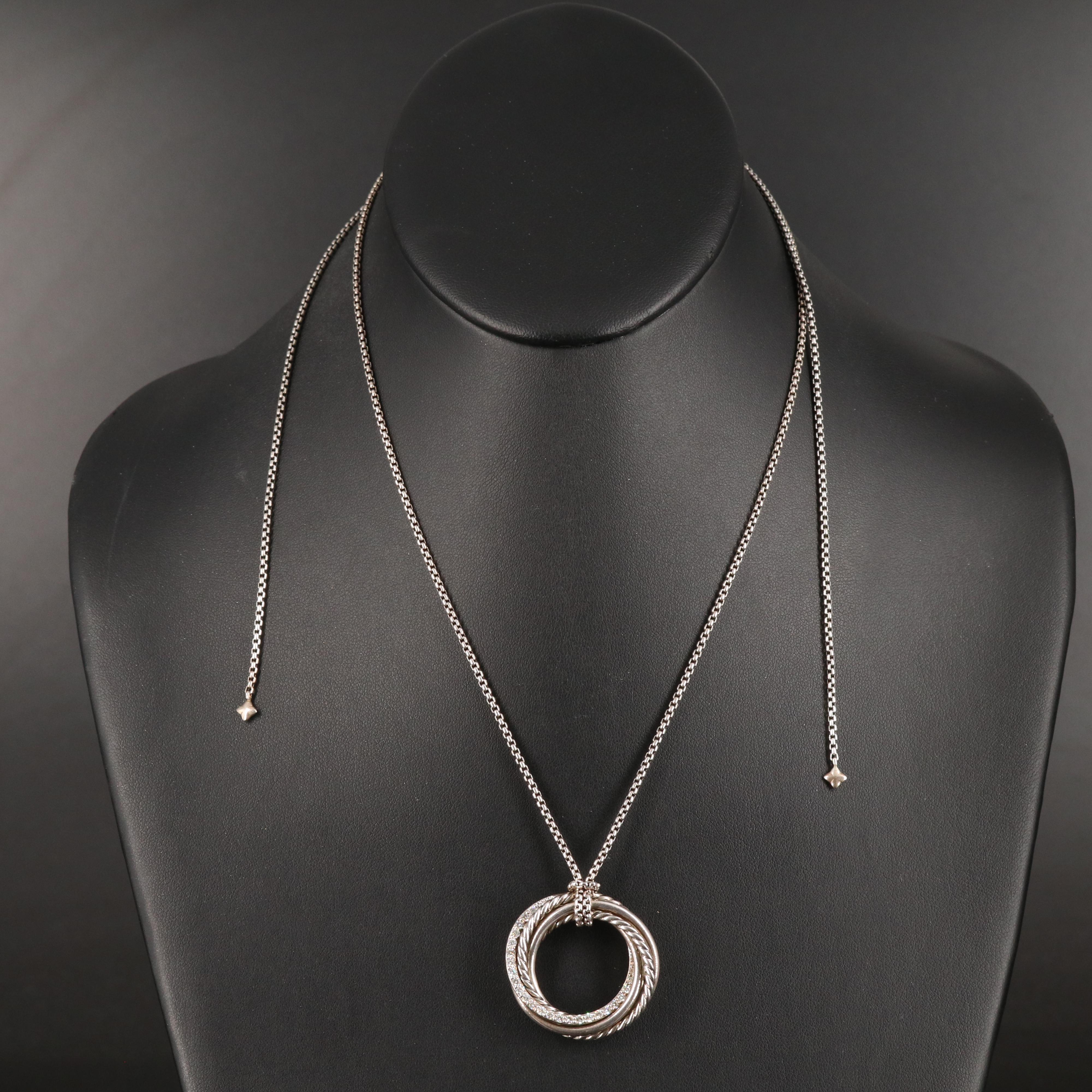David Yurman Sterling Diamond Crossover Necklace