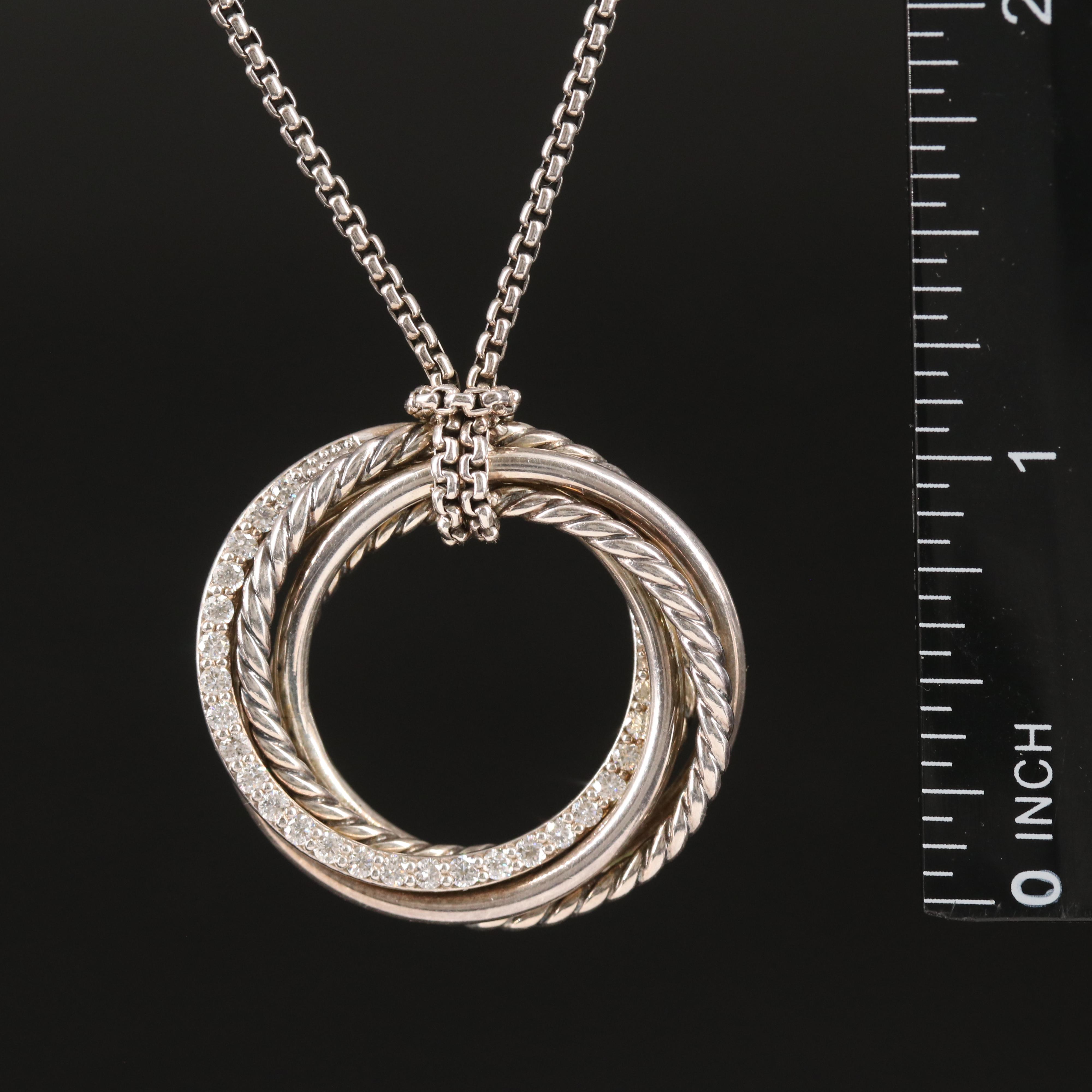David Yurman Sterling Diamond Crossover Necklace