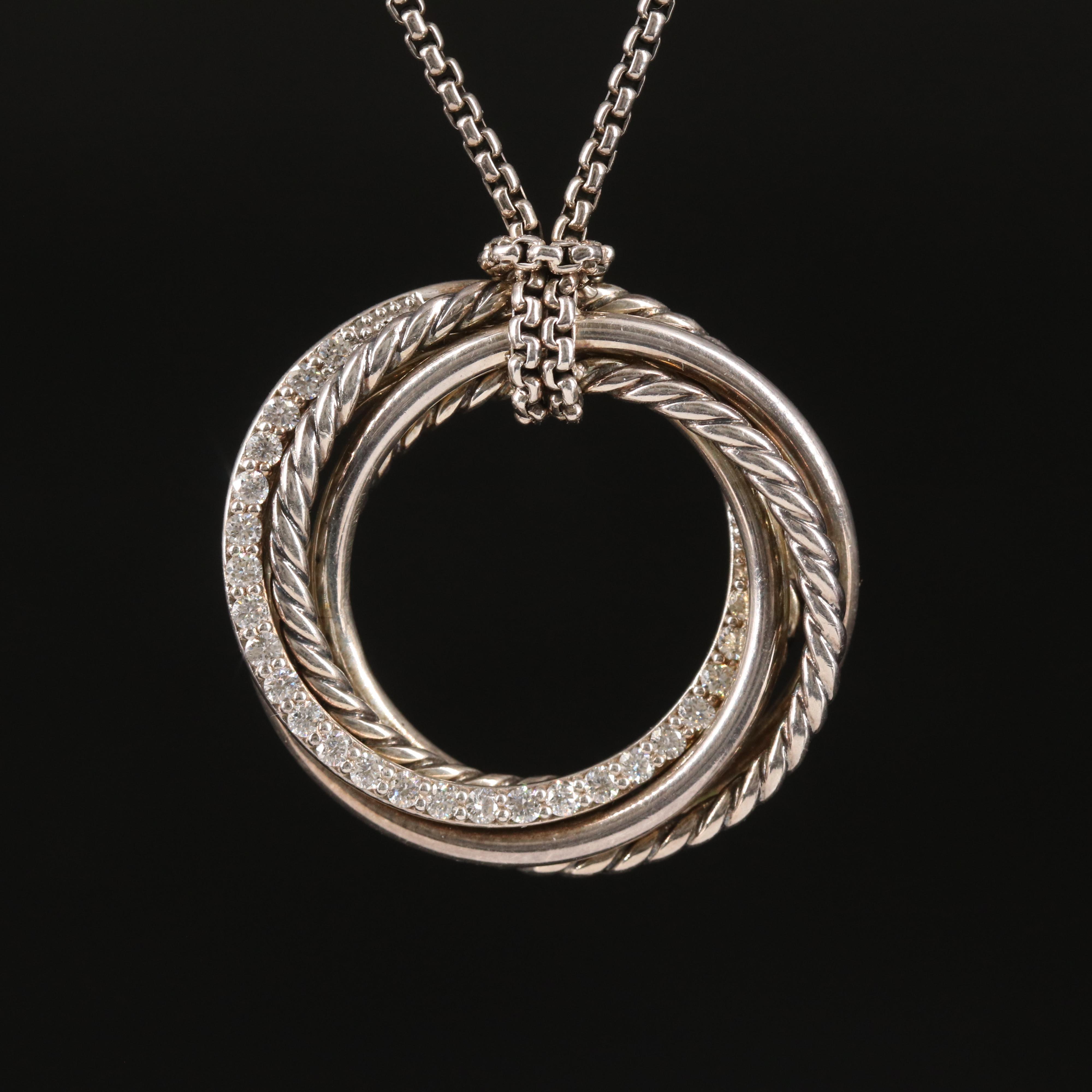 David Yurman Sterling Diamond Crossover Necklace
