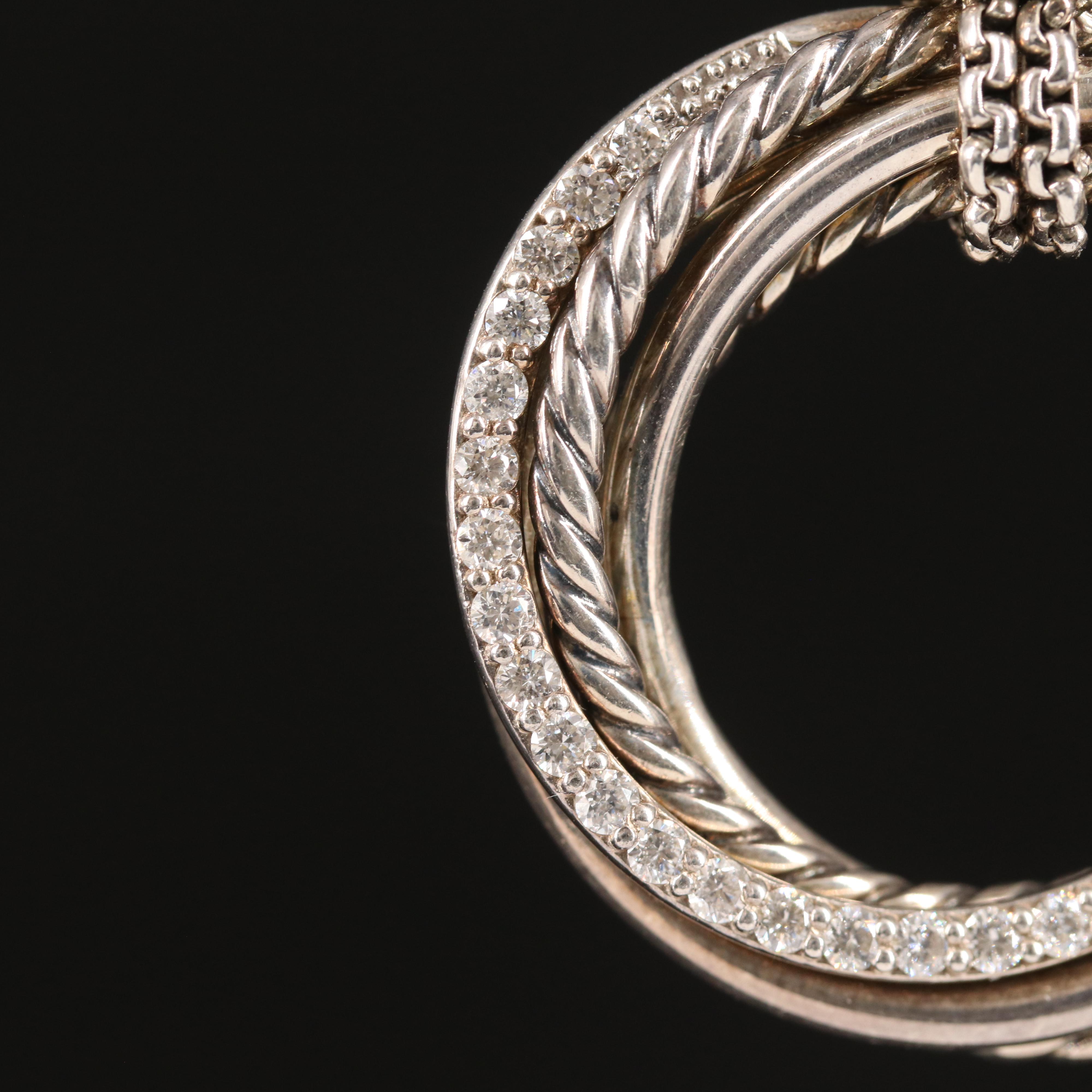 David Yurman Sterling Diamond Crossover Necklace