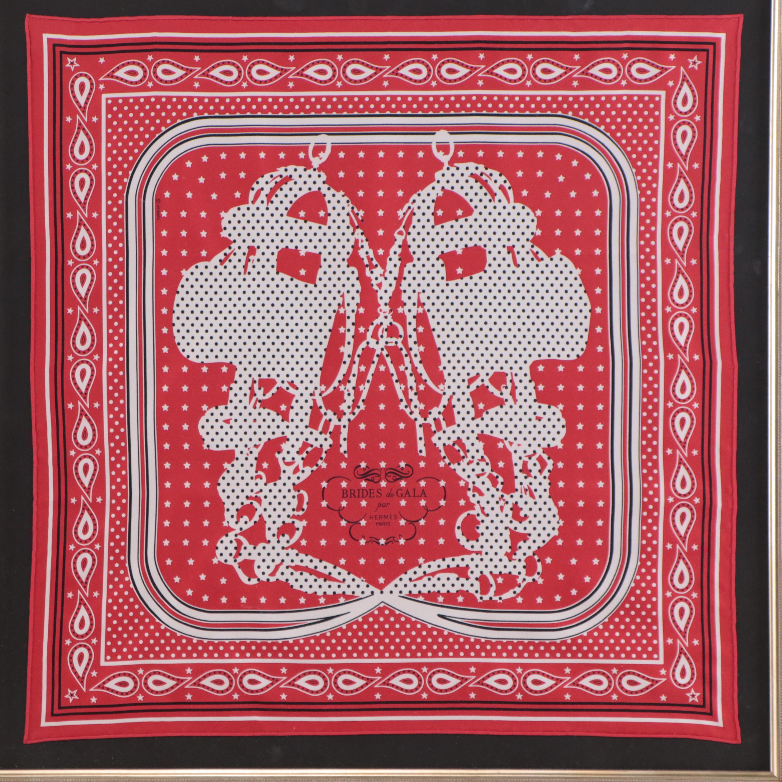 Framed Hermès "Brides de Gala a Pois" Bandana 55 in Silk Twill