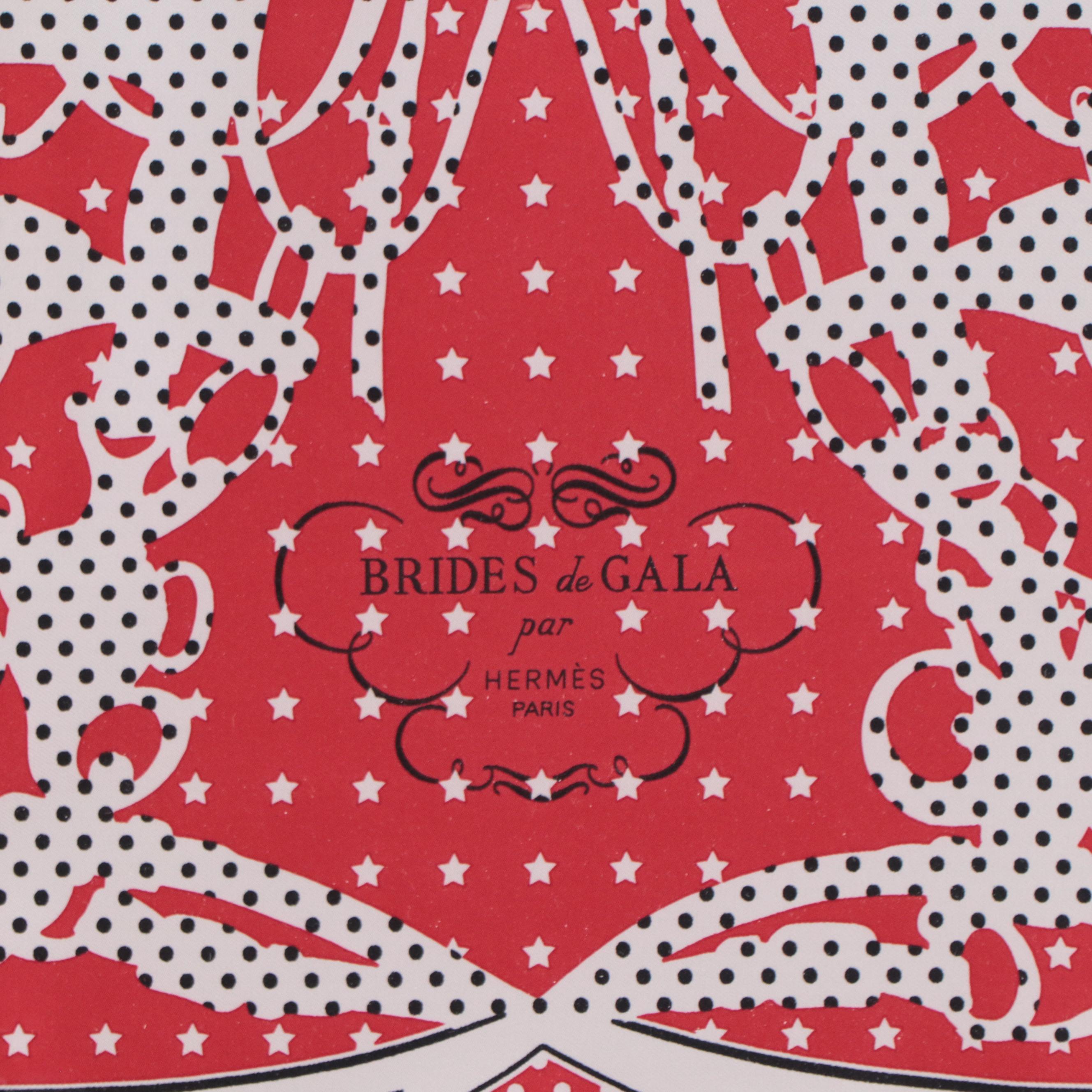 Framed Hermès "Brides de Gala a Pois" Bandana 55 in Silk Twill