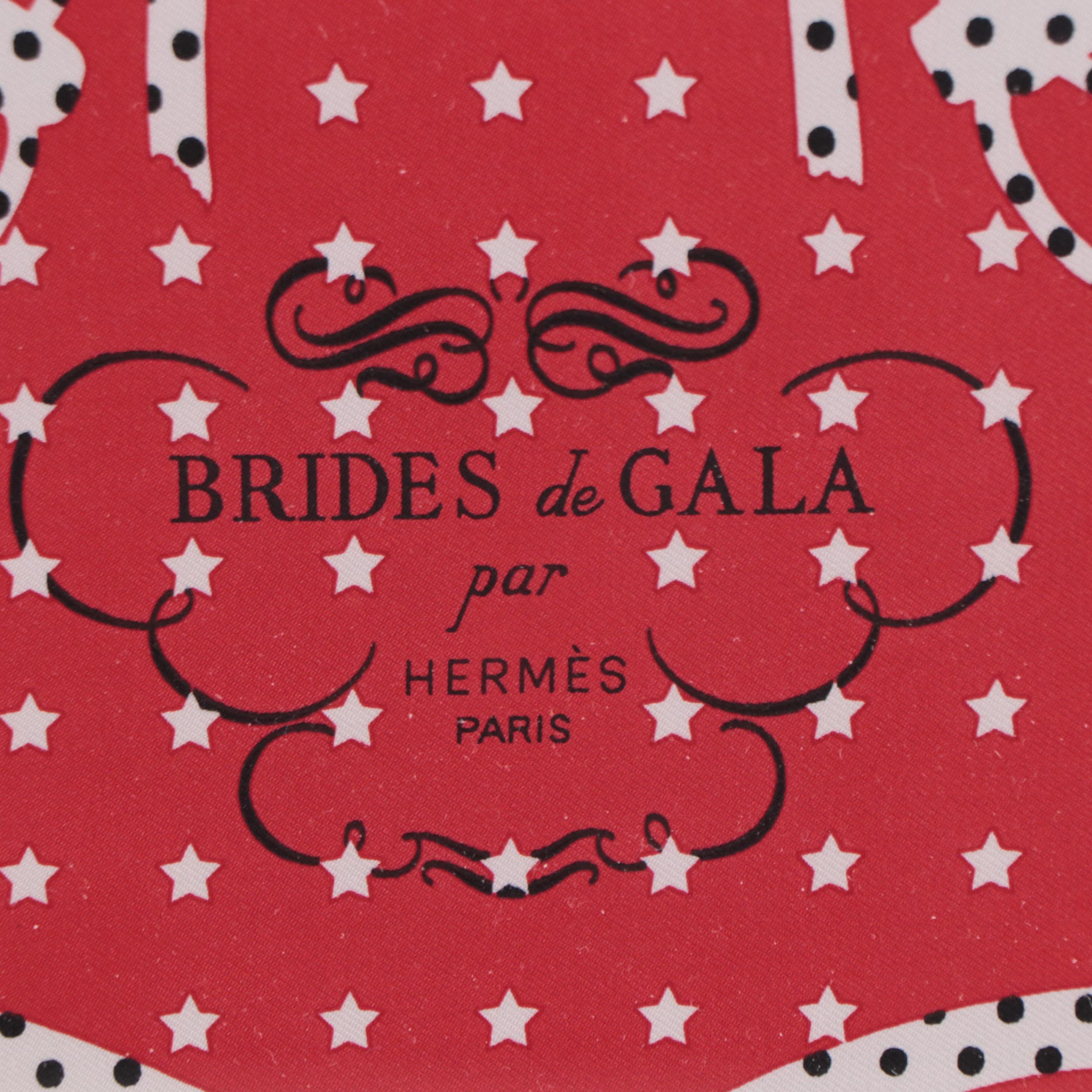 Framed Hermès "Brides de Gala a Pois" Bandana 55 in Silk Twill