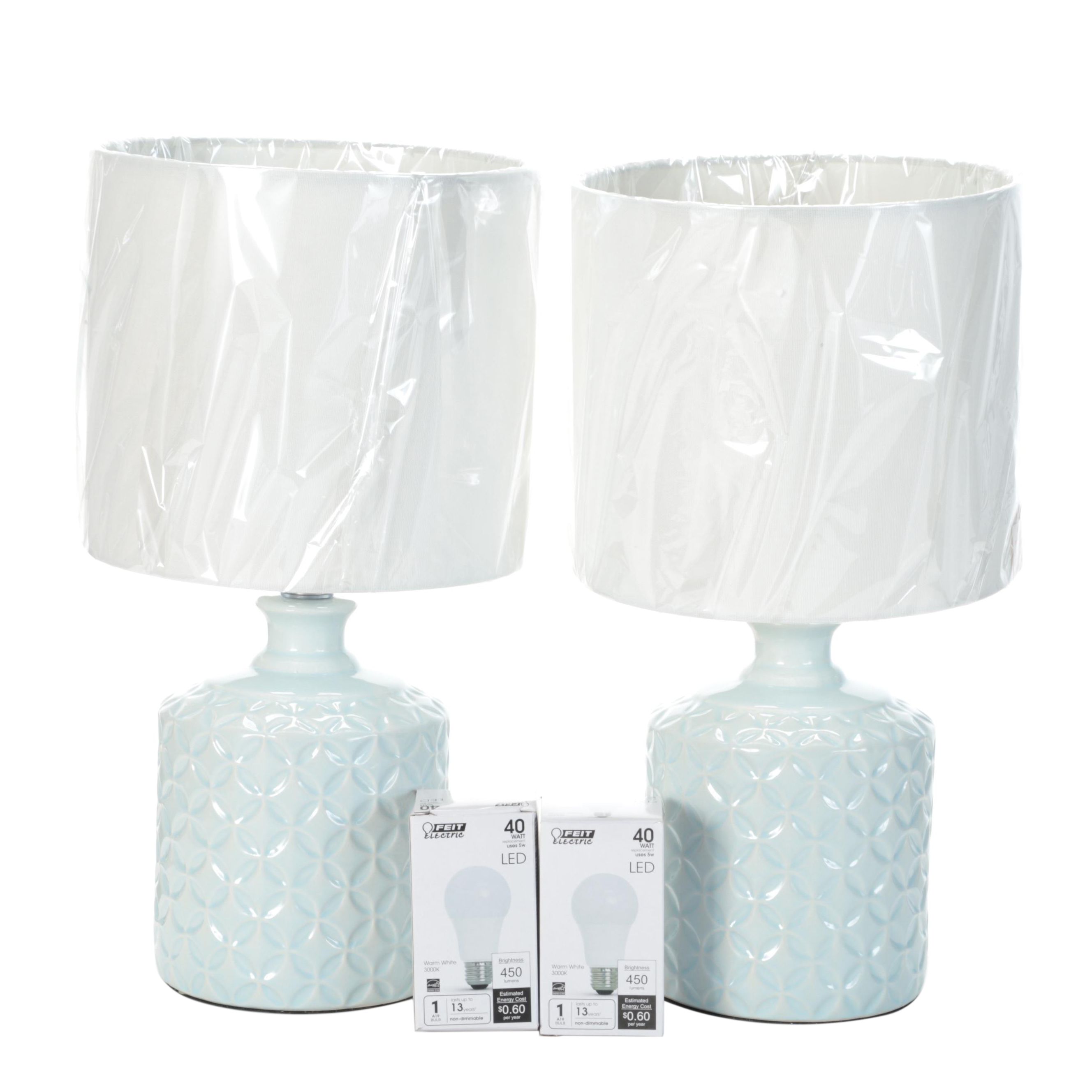 Décor Therapy "Della" Geometric Dimpled Ceramic Table Lamps With LED Light Bulbs