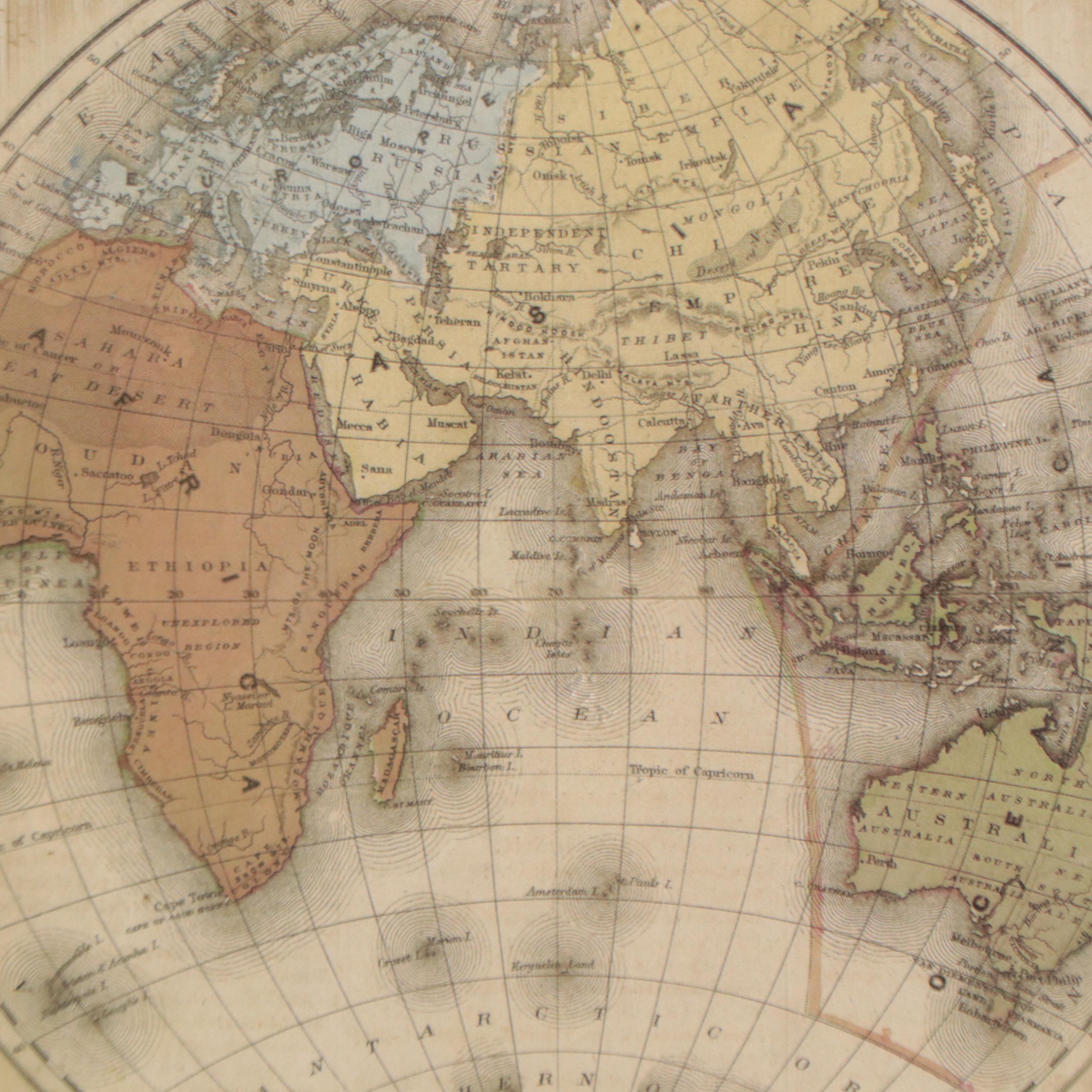 Western and Eastern Hemisphere Offset Lithograph World Map, Circa 2000