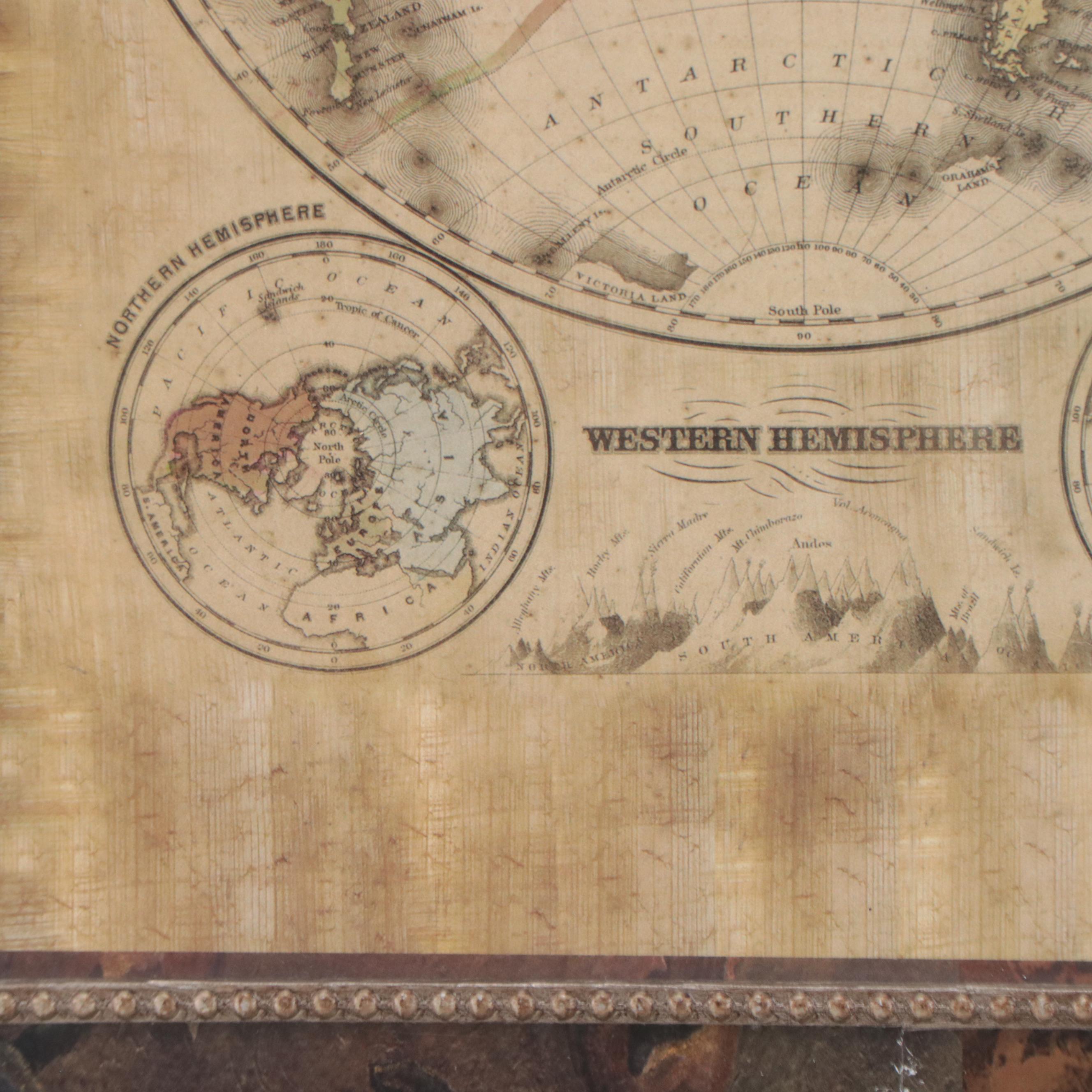 Western and Eastern Hemisphere Offset Lithograph World Map, Circa 2000