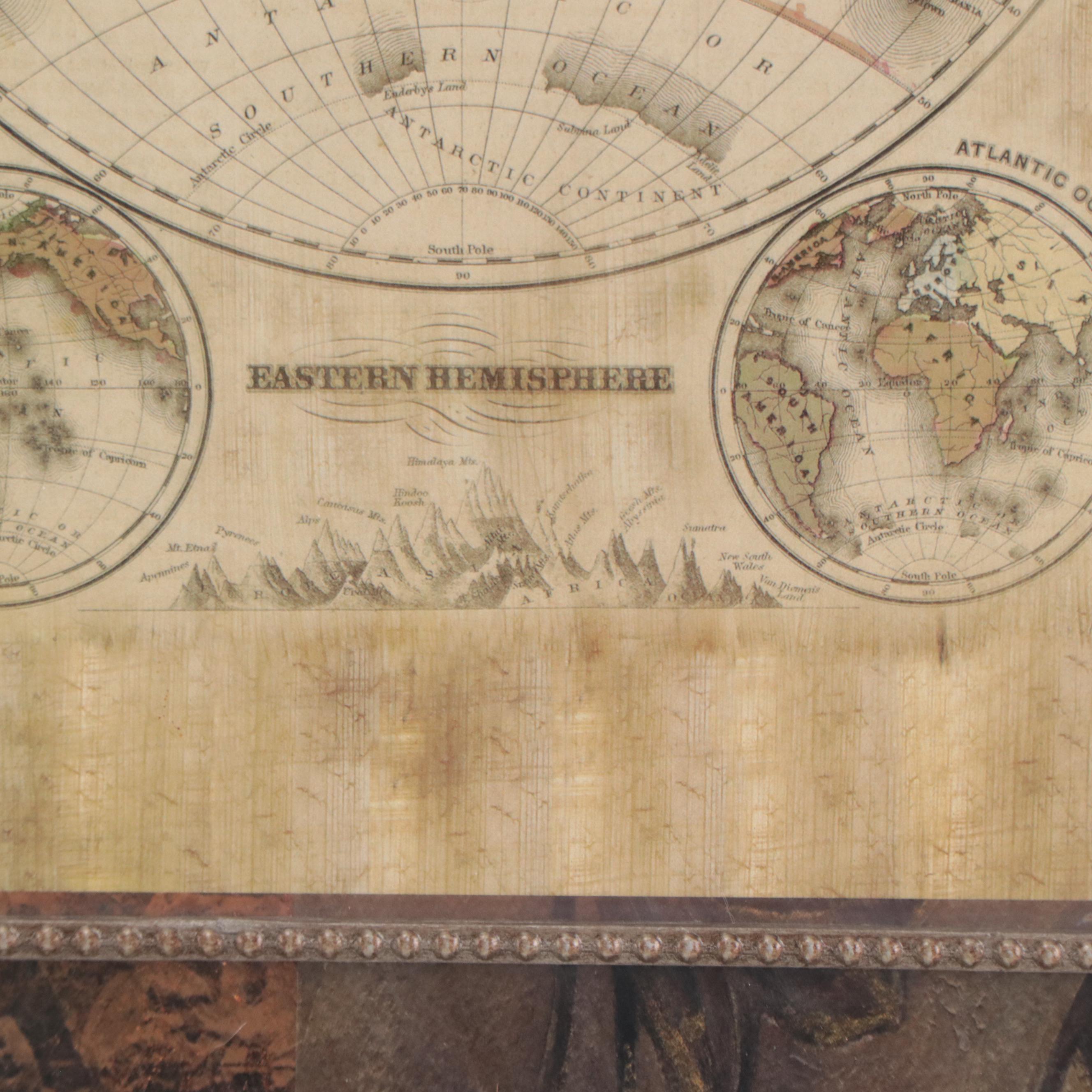 Western and Eastern Hemisphere Offset Lithograph World Map, Circa 2000