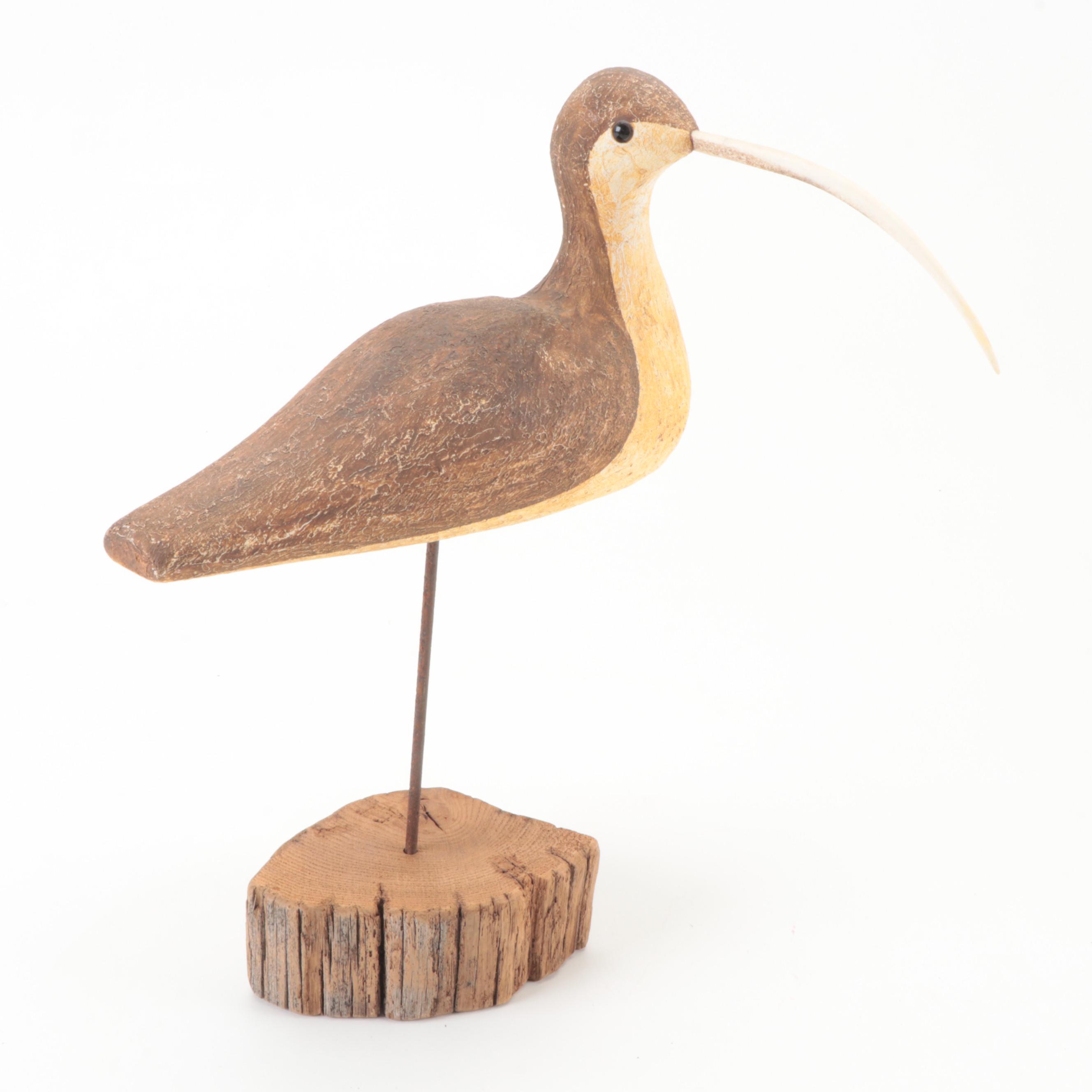 Richard Morgan Signed Carved Wood Long Billed Curlew and Other Décor