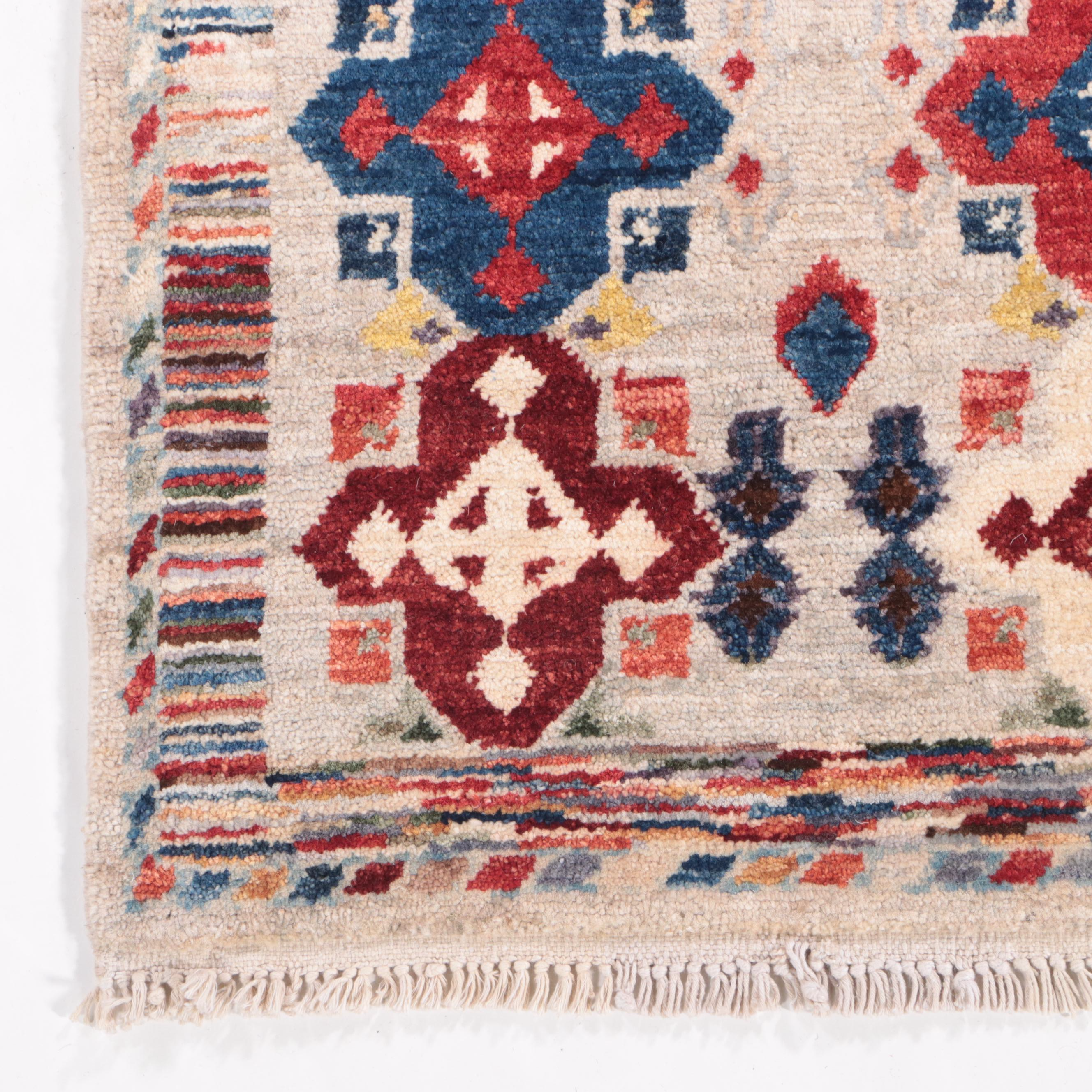 1'9 x 4'10 Hand-Knotted Afghan Kazak Accent Rug