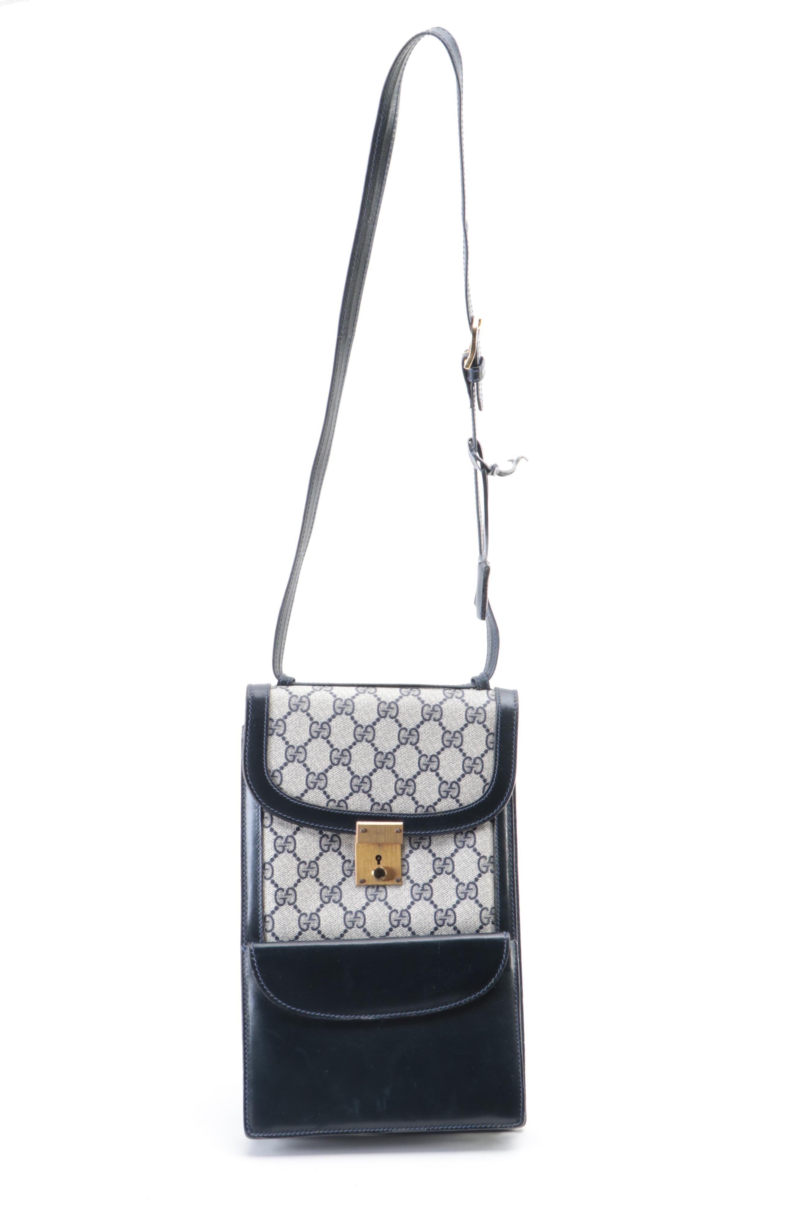 Gucci Flap Front Accordion Shoulder Bag in Coated Canvas and Leather