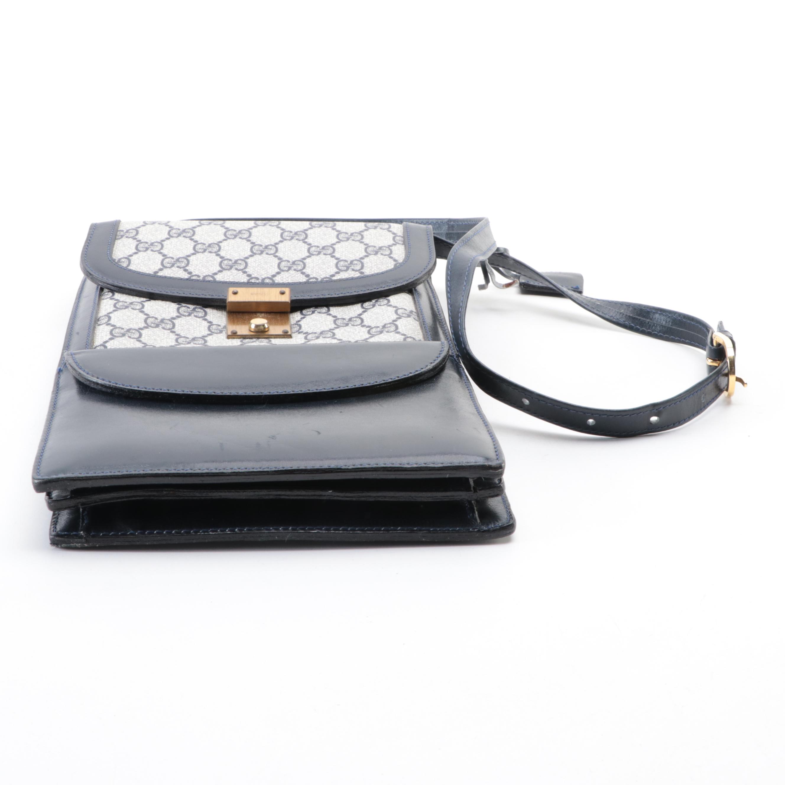 Gucci Flap Front Accordion Shoulder Bag in Coated Canvas and Leather