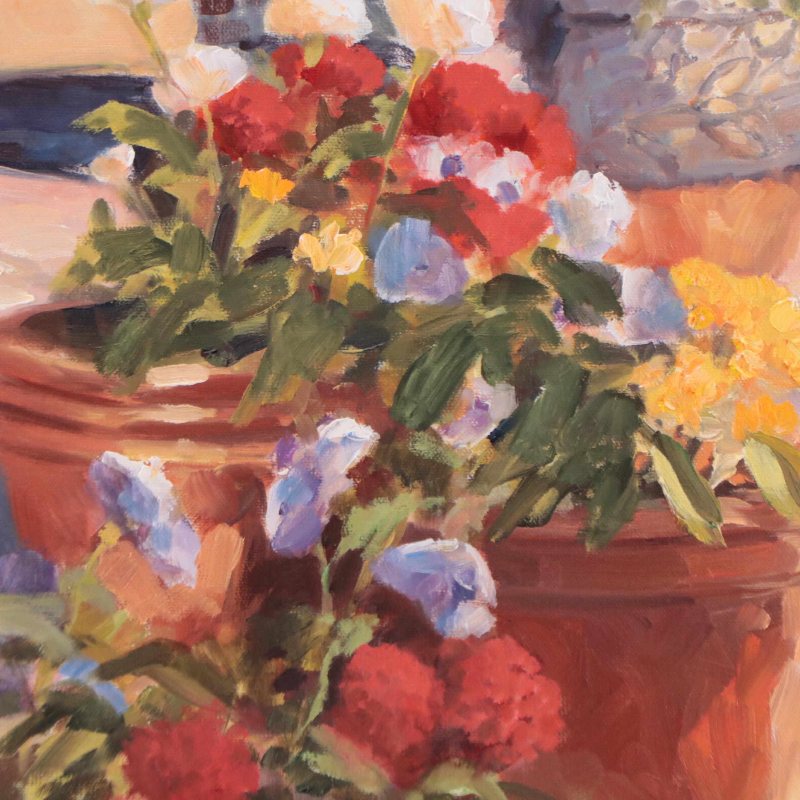 Peter Van Dusen Oil Painting of Courtyard With Arched Doorways