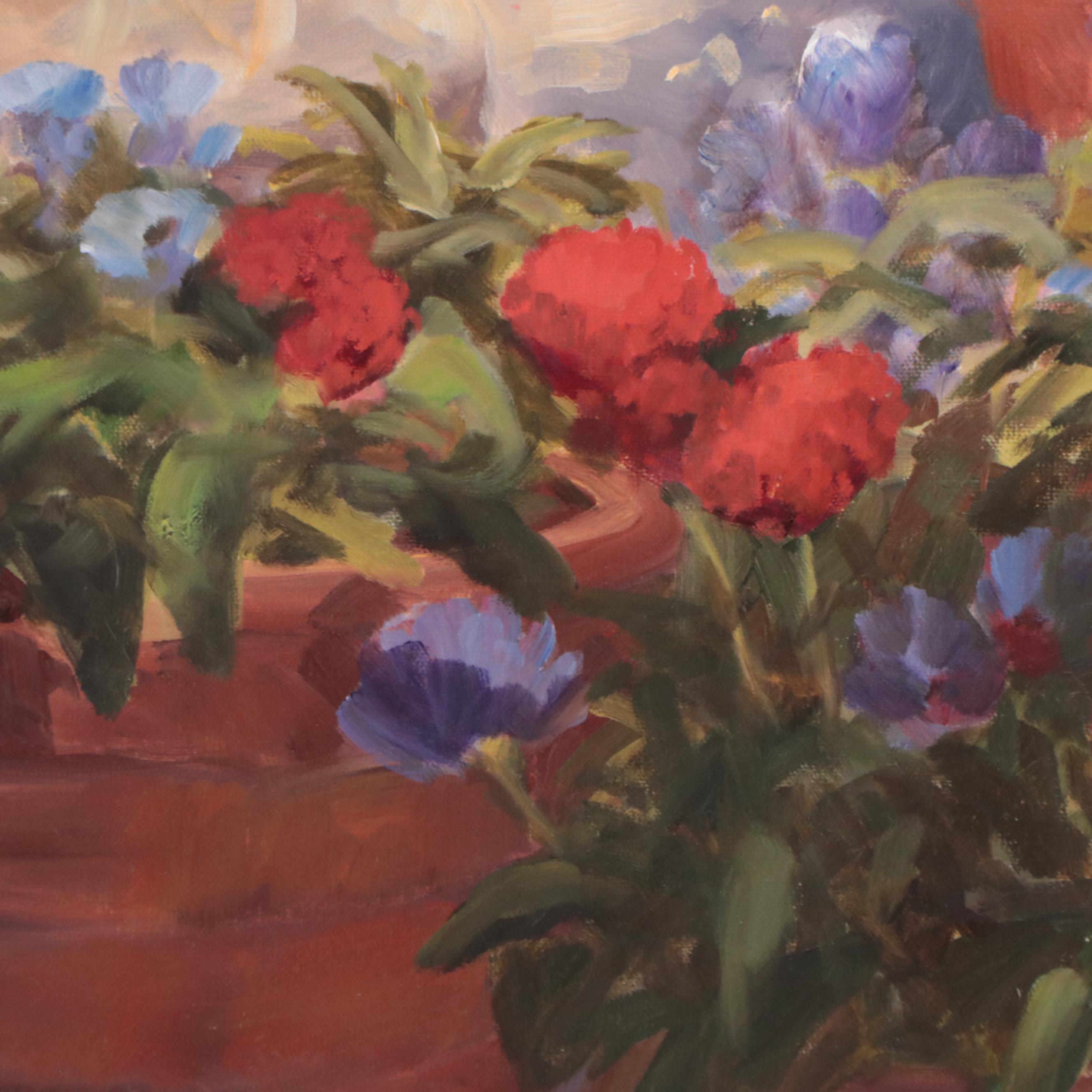 Peter Van Dusen Oil Painting of Courtyard With Arched Doorways