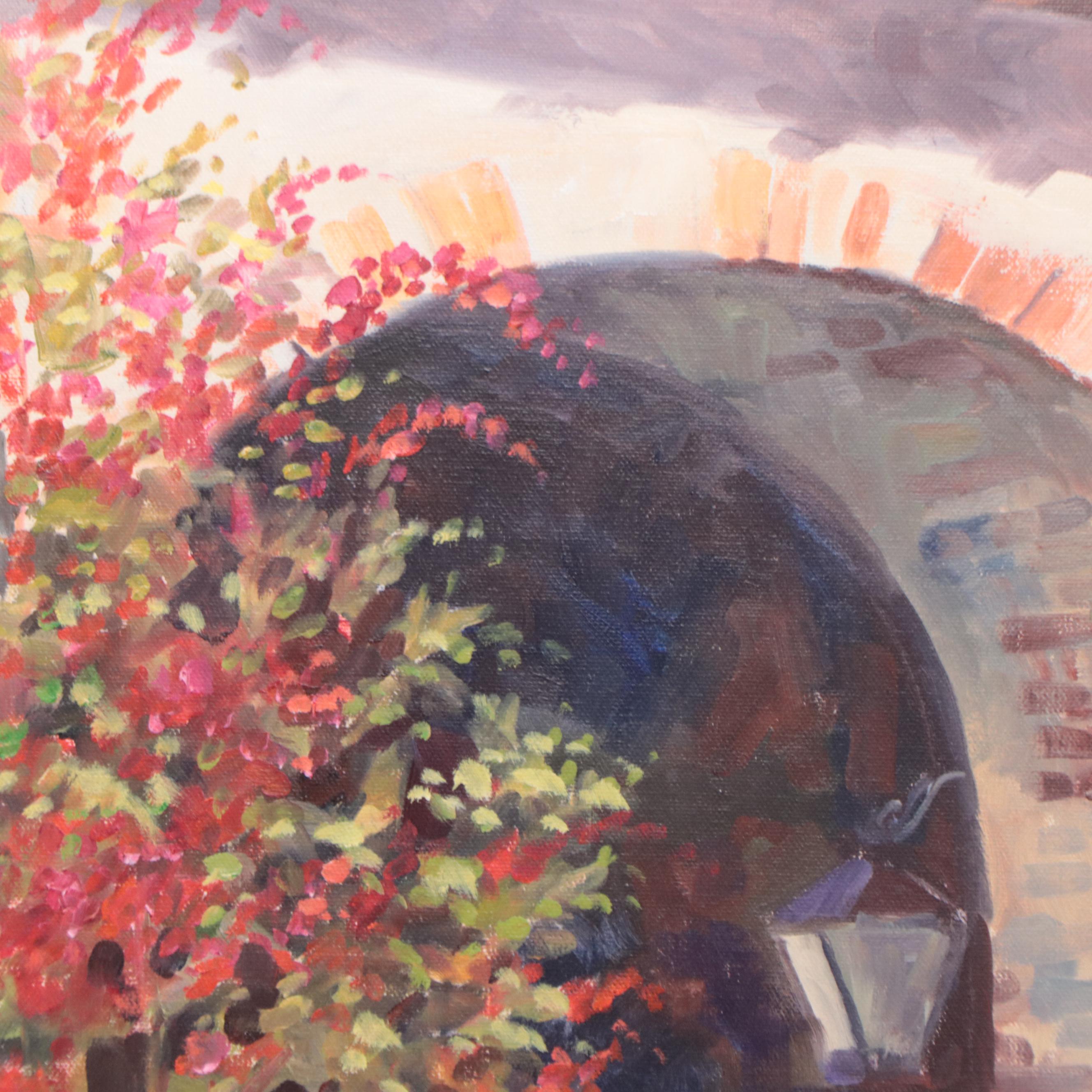 Peter Van Dusen Oil Painting of Courtyard With Arched Doorways