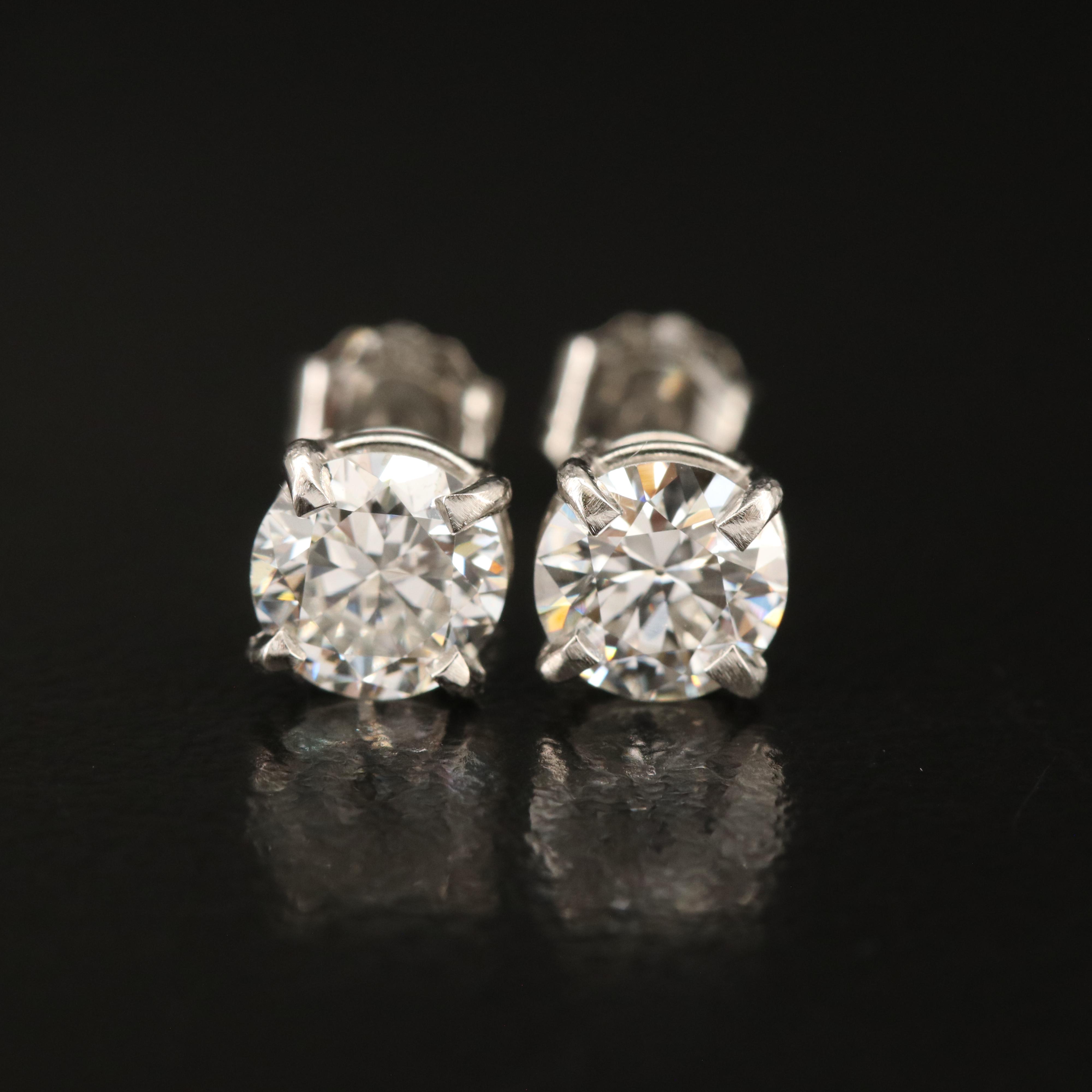 Platinum 1.08 CTW Diamond Stud Earrings with GIA eReports