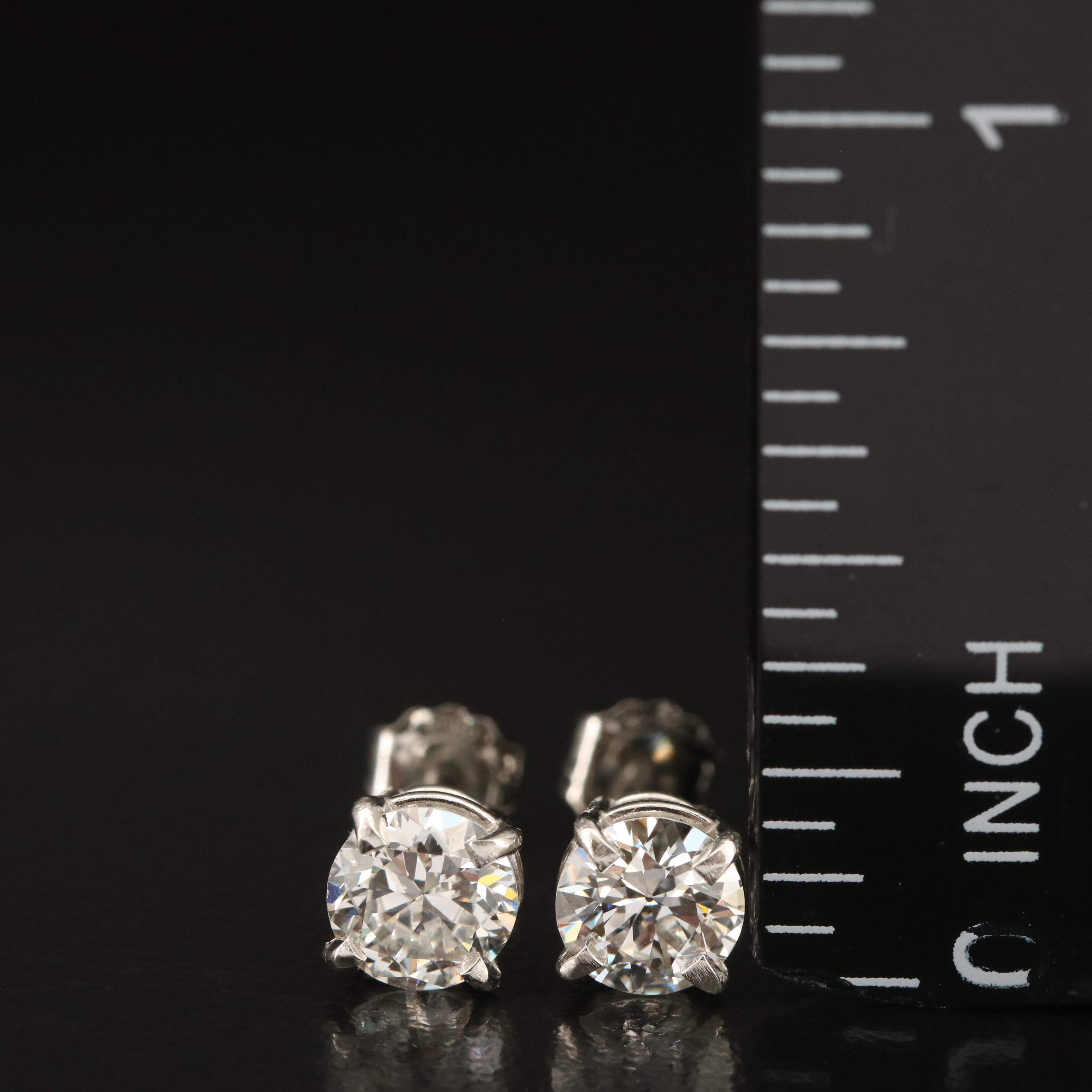Platinum 1.08 CTW Diamond Stud Earrings with GIA eReports