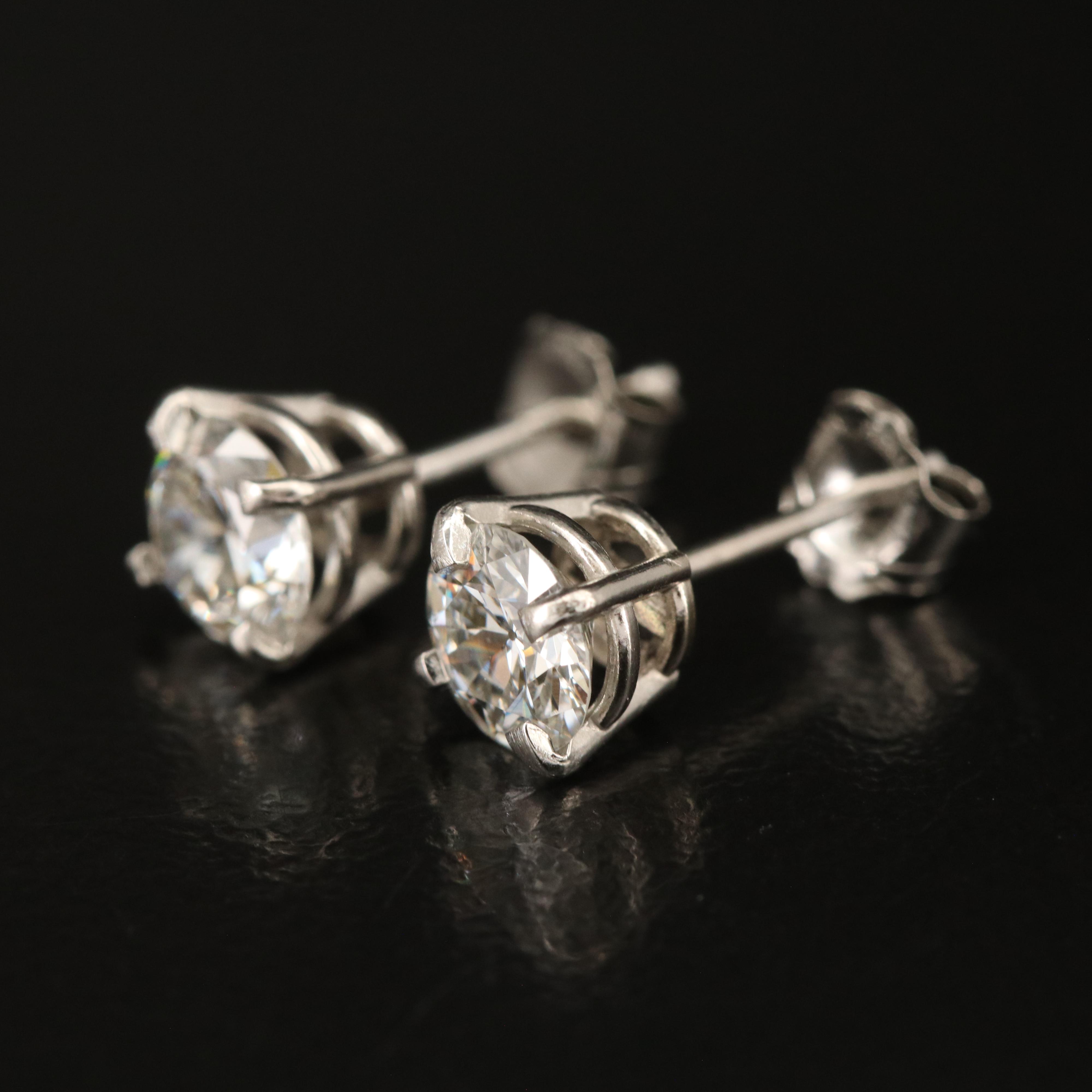 Platinum 1.08 CTW Diamond Stud Earrings with GIA eReports