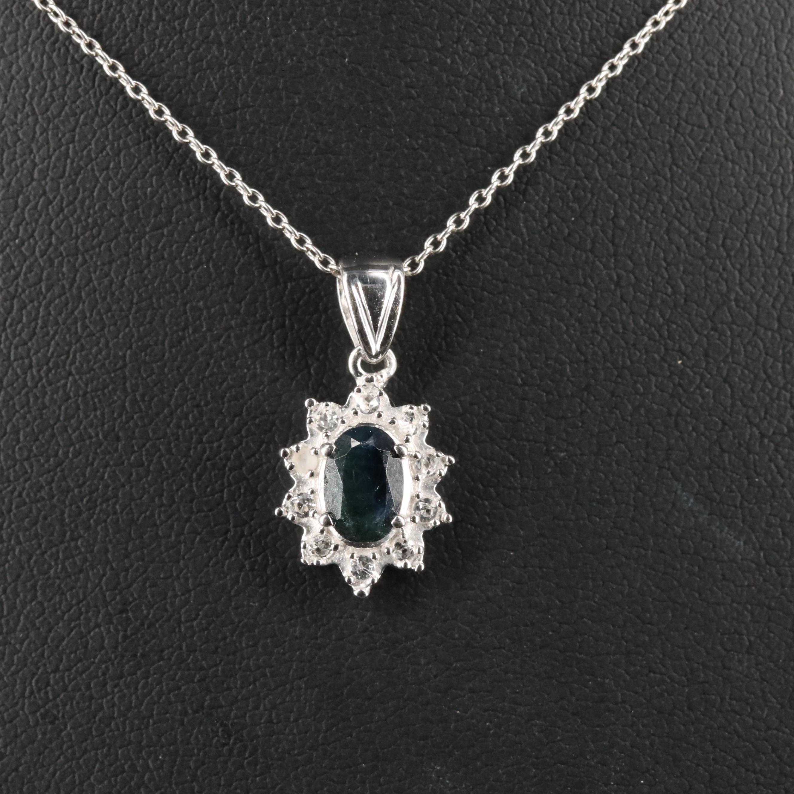Sterling Silver Sapphire and Topaz Pendant Necklace