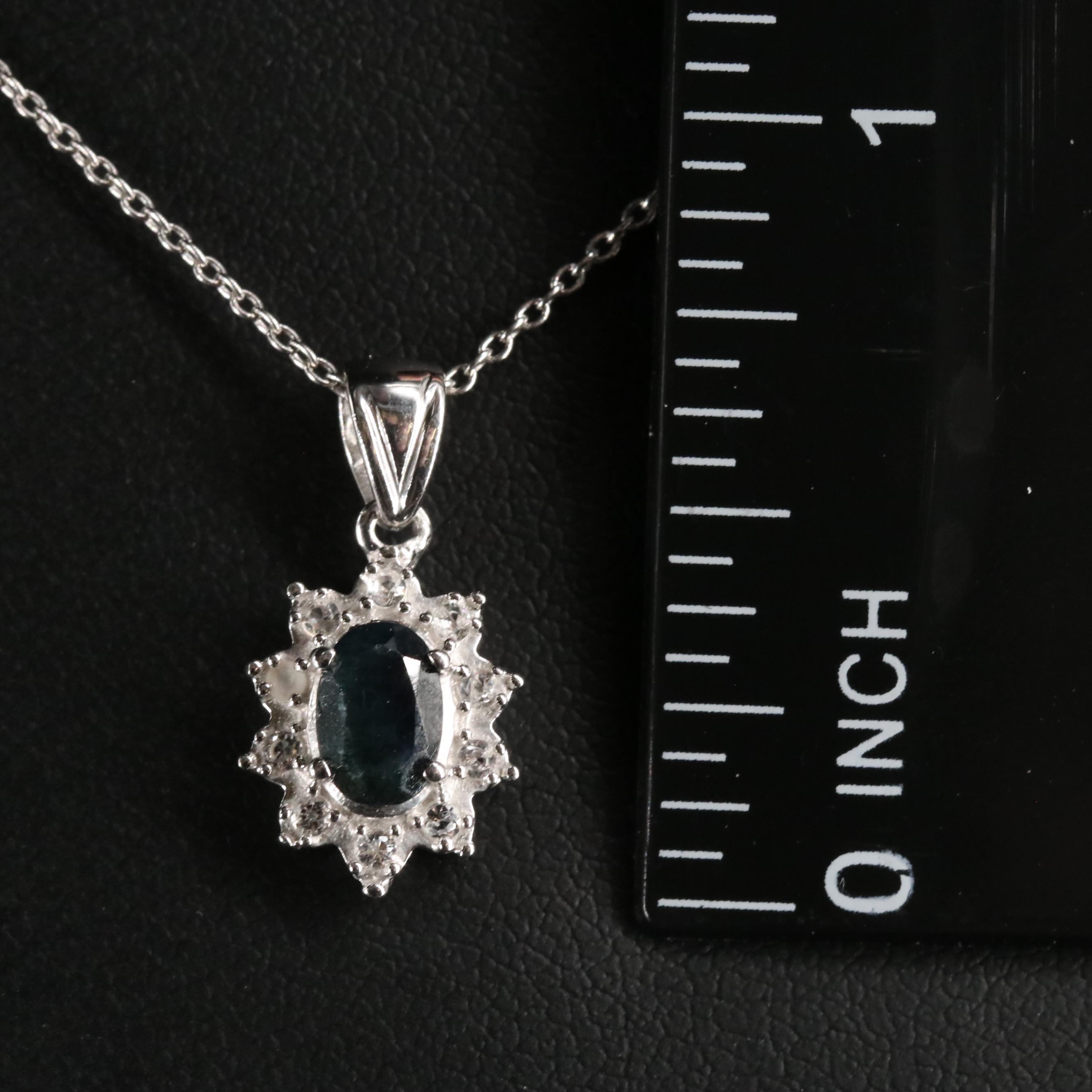 Sterling Silver Sapphire and Topaz Pendant Necklace