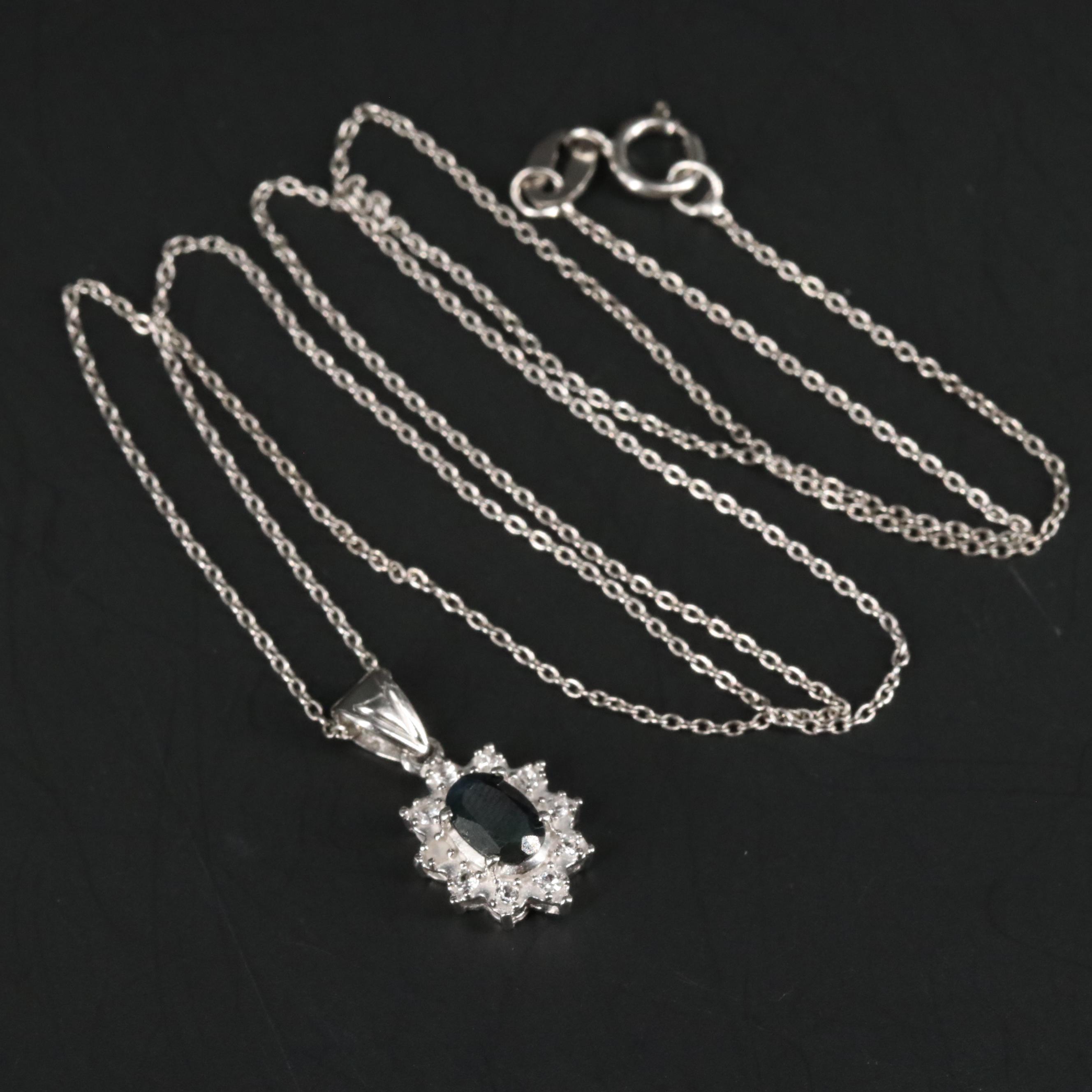 Sterling Silver Sapphire and Topaz Pendant Necklace