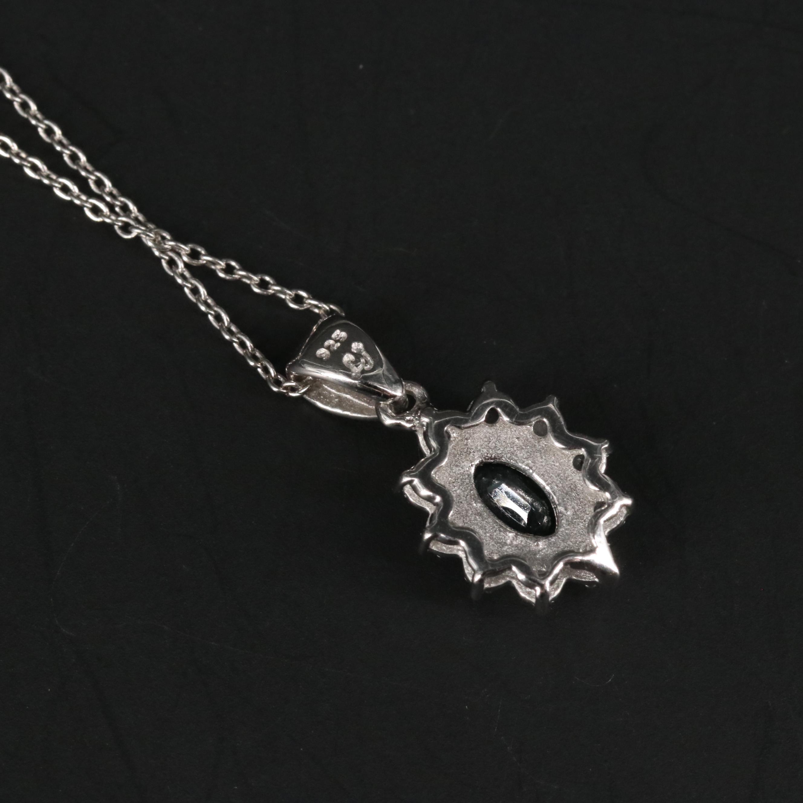 Sterling Silver Sapphire and Topaz Pendant Necklace