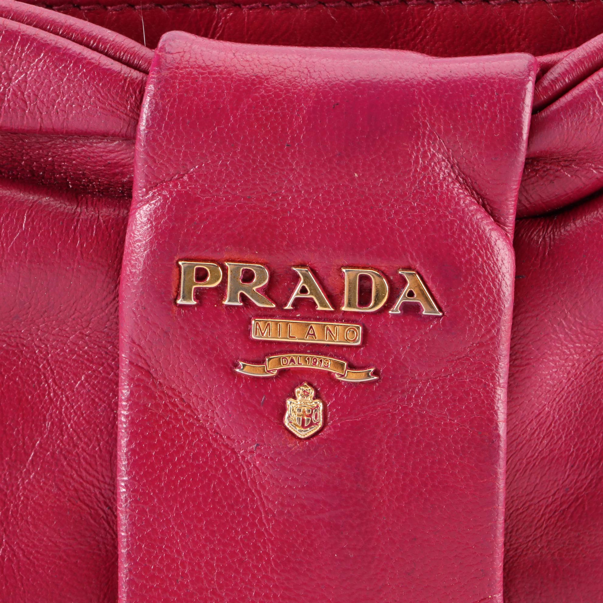 Prada Pleated Leather Bow Zip Pouch