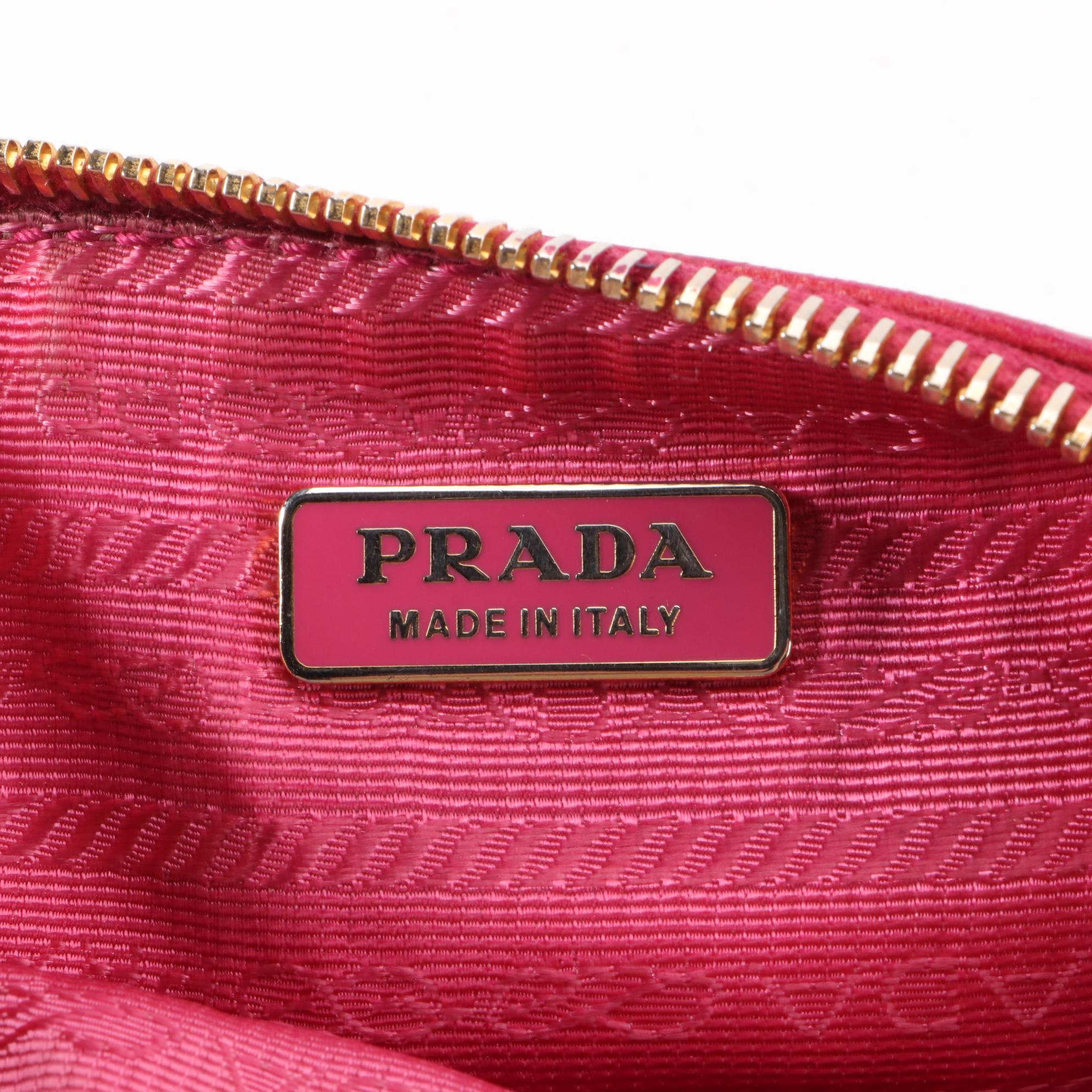 Prada Pleated Leather Bow Zip Pouch