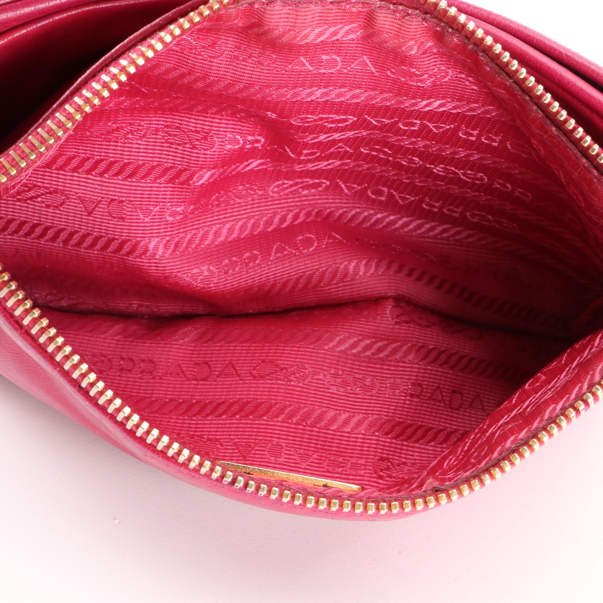 Prada Pleated Leather Bow Zip Pouch