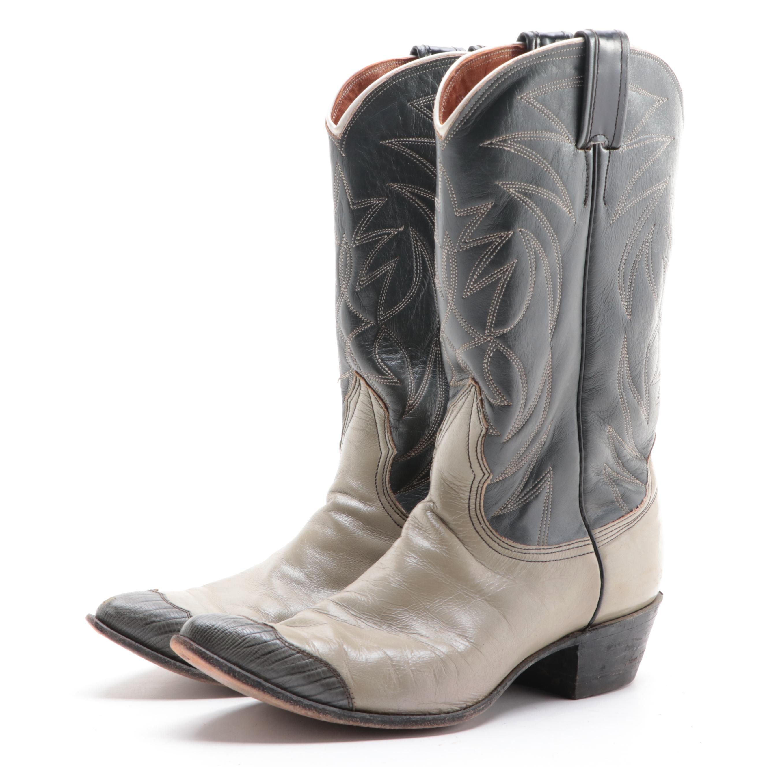 Men's Nocona Leather Western Boots with Lizard Skin Cap Toe