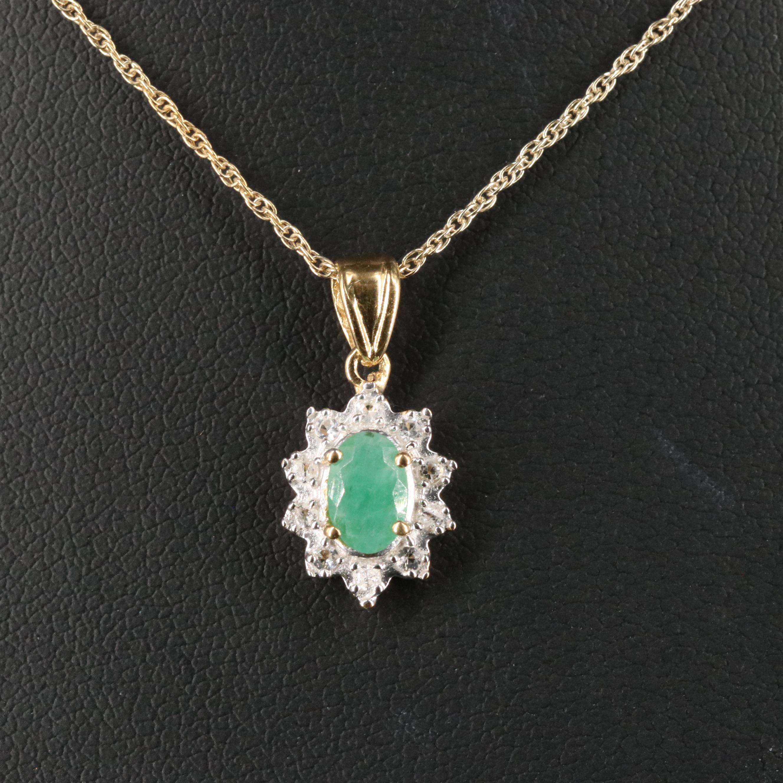 Sterling Silver Emerald and Topaz Pendant Necklace
