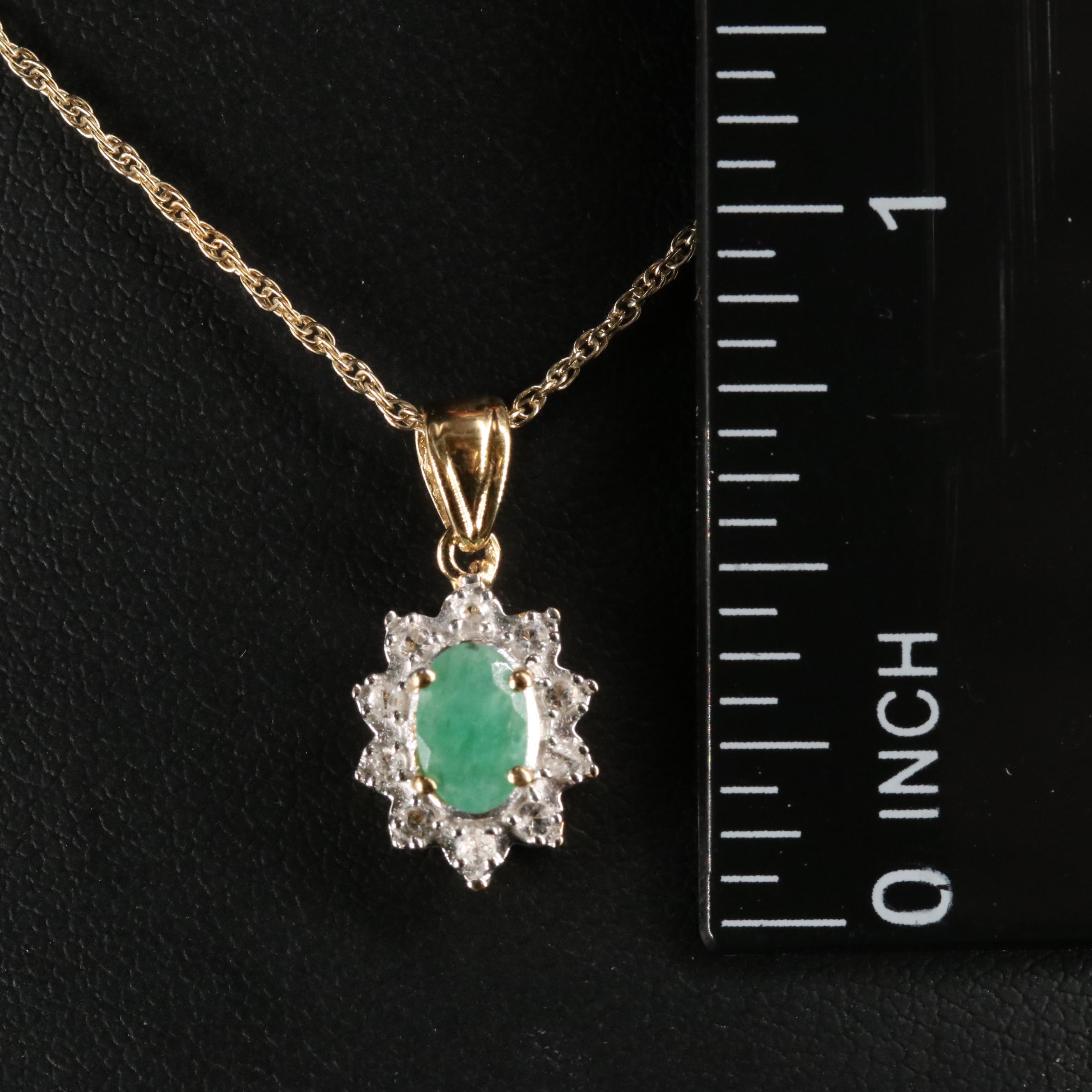 Sterling Silver Emerald and Topaz Pendant Necklace