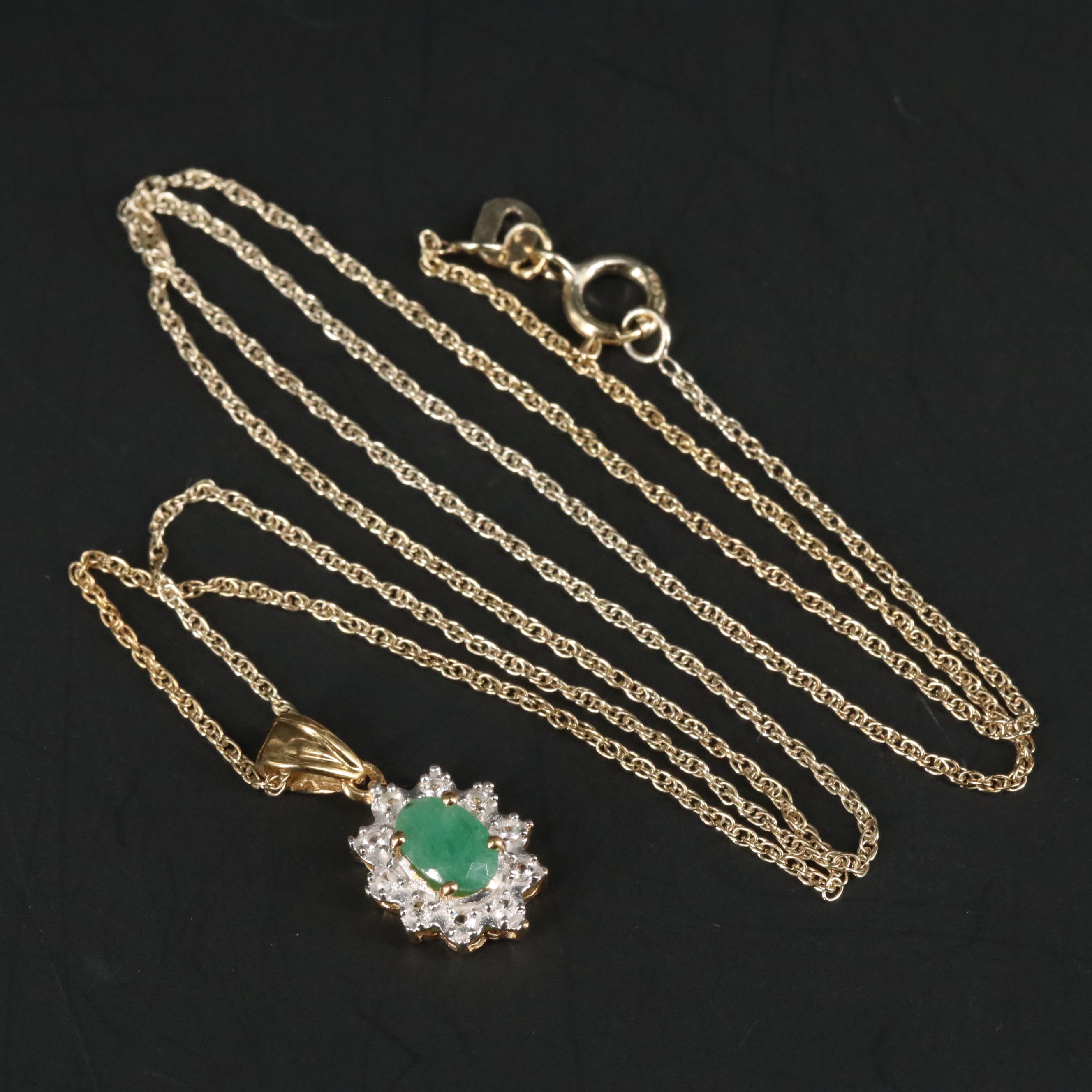 Sterling Silver Emerald and Topaz Pendant Necklace