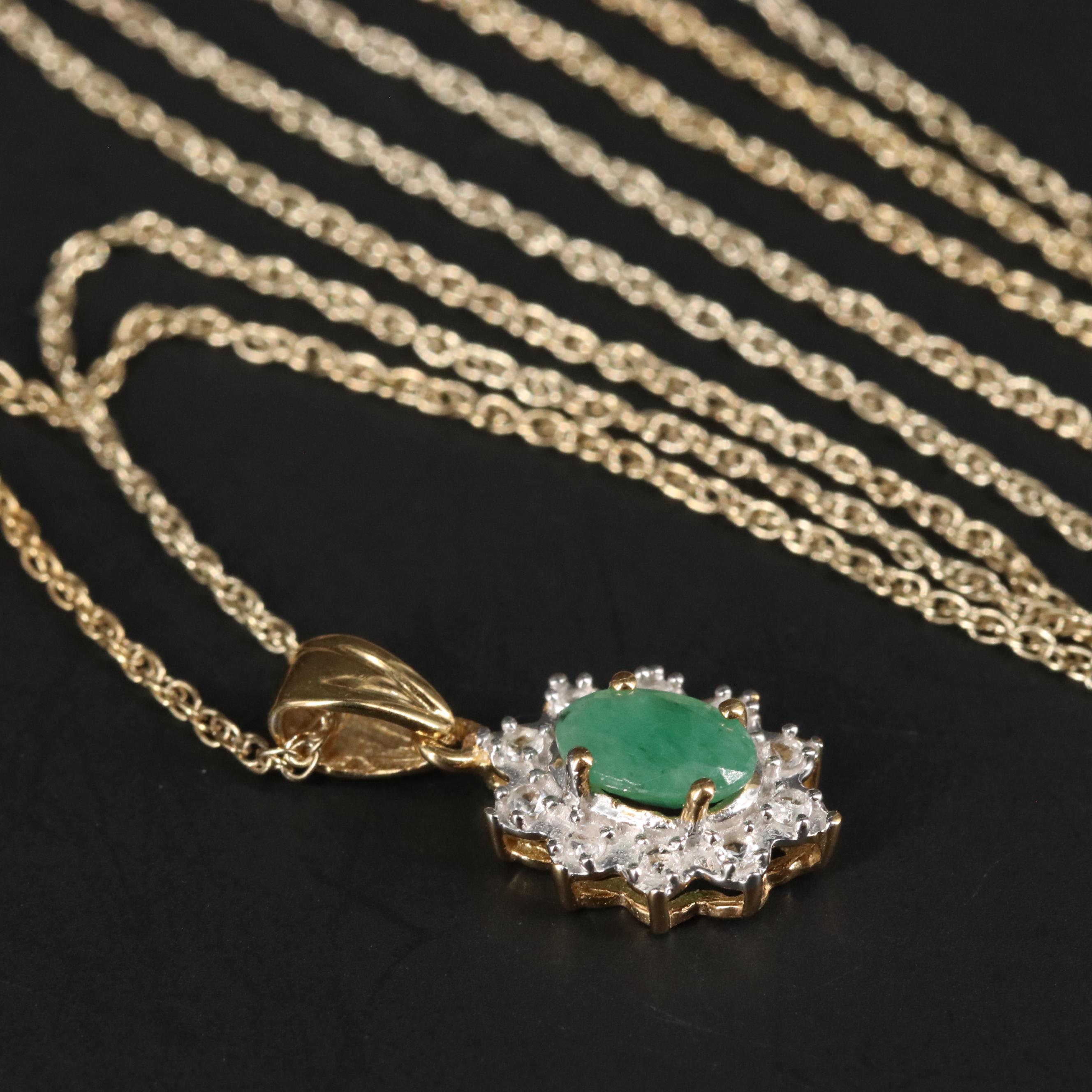 Sterling Silver Emerald and Topaz Pendant Necklace