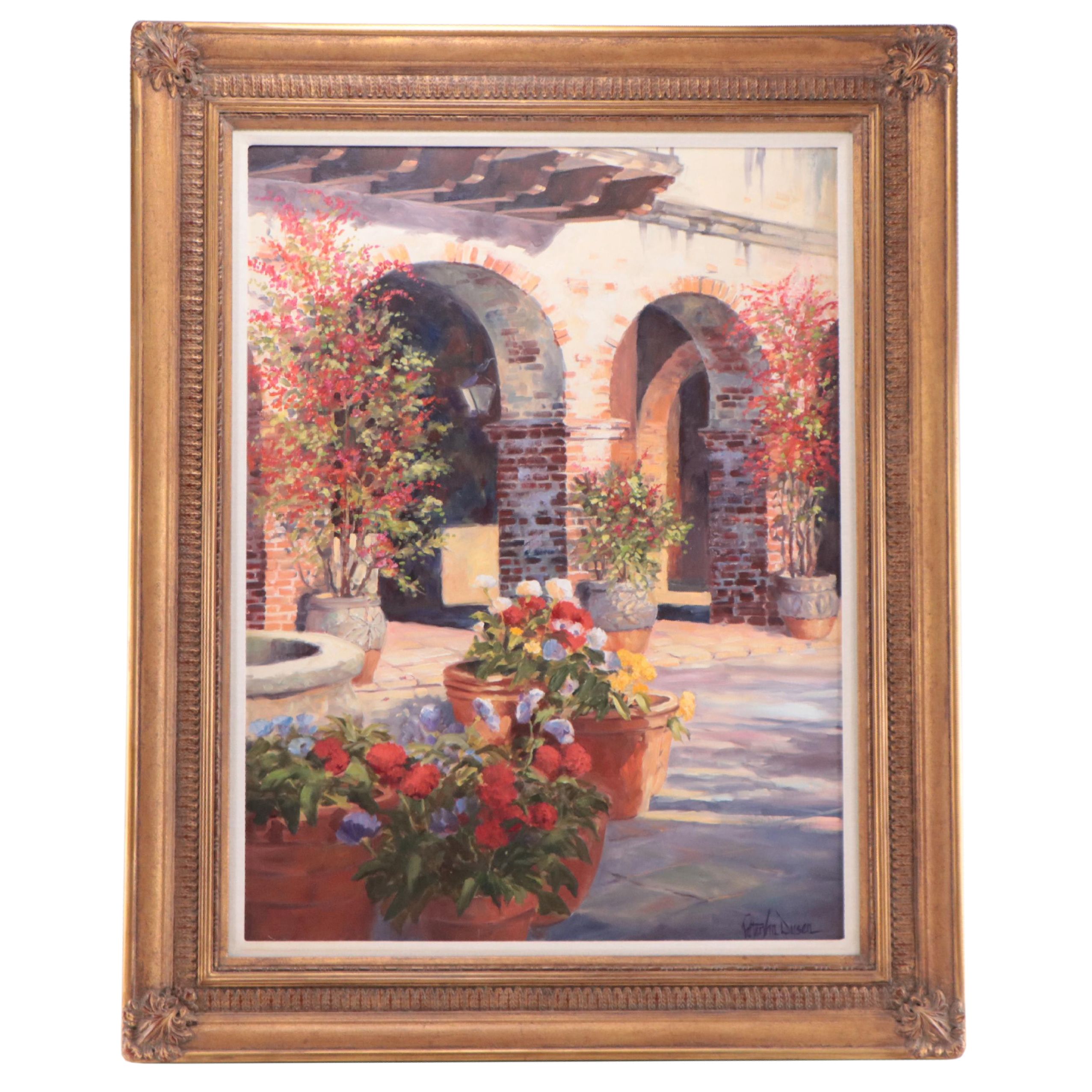 Peter Van Dusen Oil Painting of Courtyard With Arched Doorways