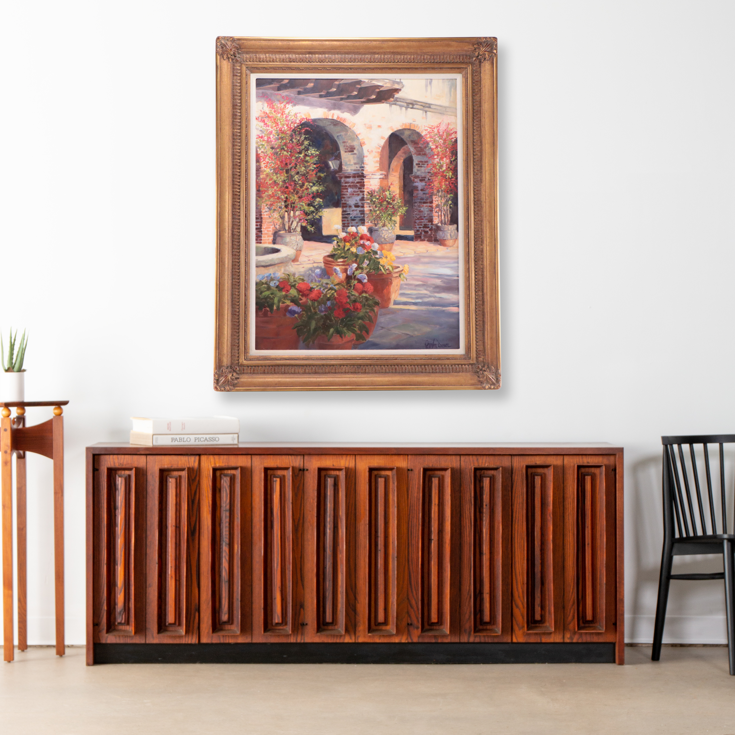 Peter Van Dusen Oil Painting of Courtyard With Arched Doorways