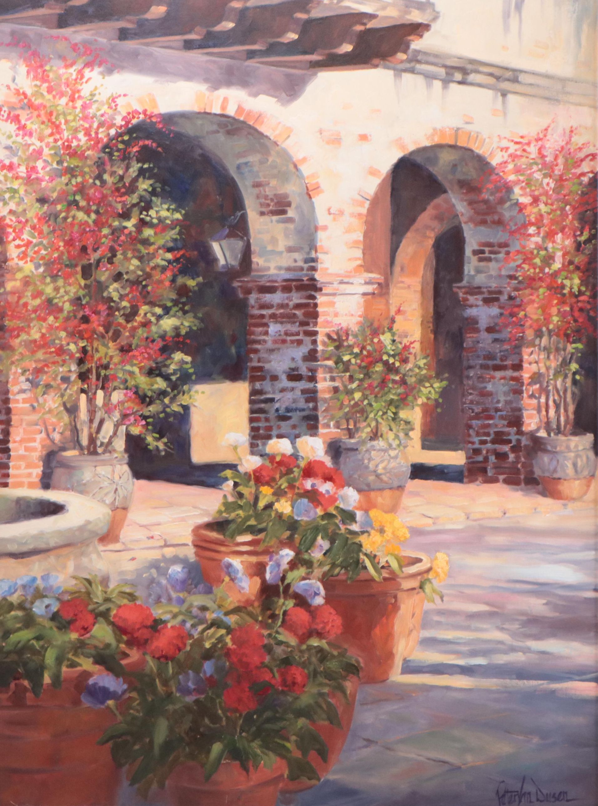 Peter Van Dusen Oil Painting of Courtyard With Arched Doorways
