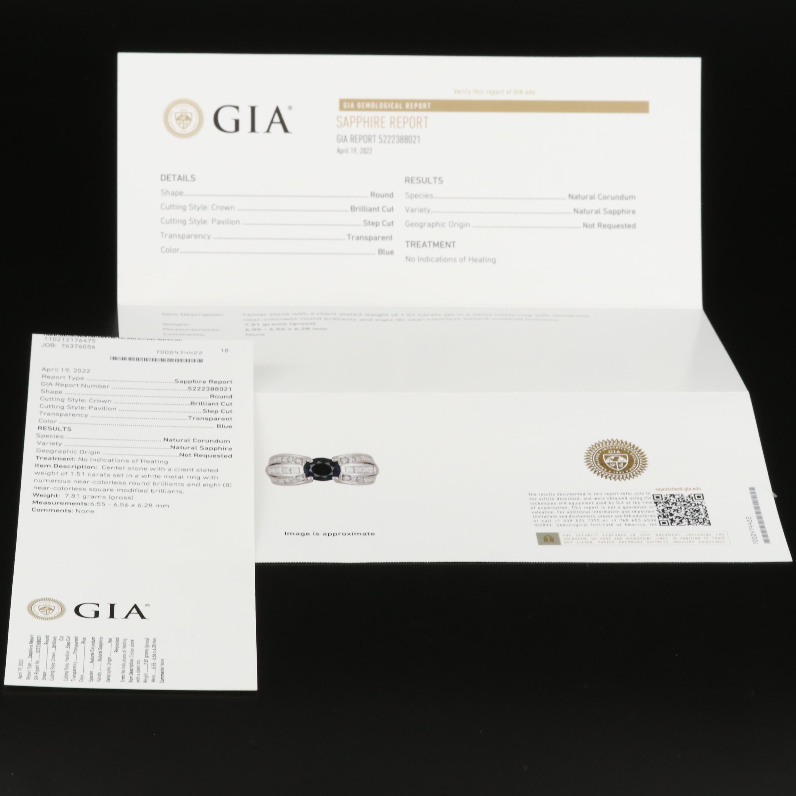 A. Jaffe 14K 1.51 CT Unheated Sapphire and 1.00 CTW Diamond Ring with GIA Report