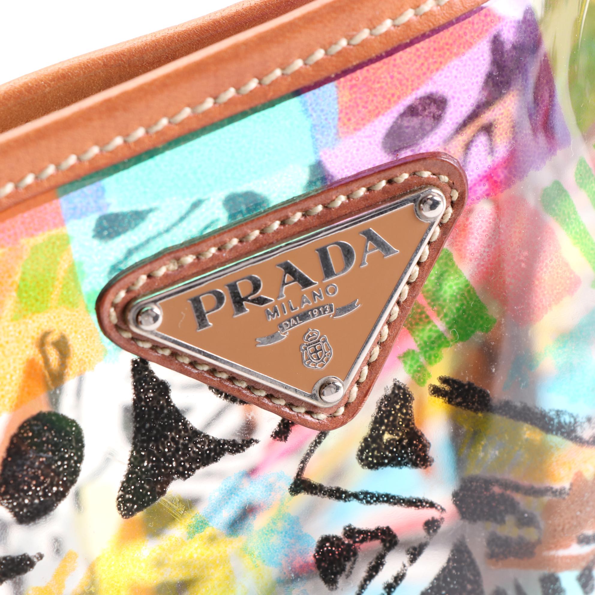 Prada Buckle Strap Tote in Printed Vinyl with Leather Trim and Pouch