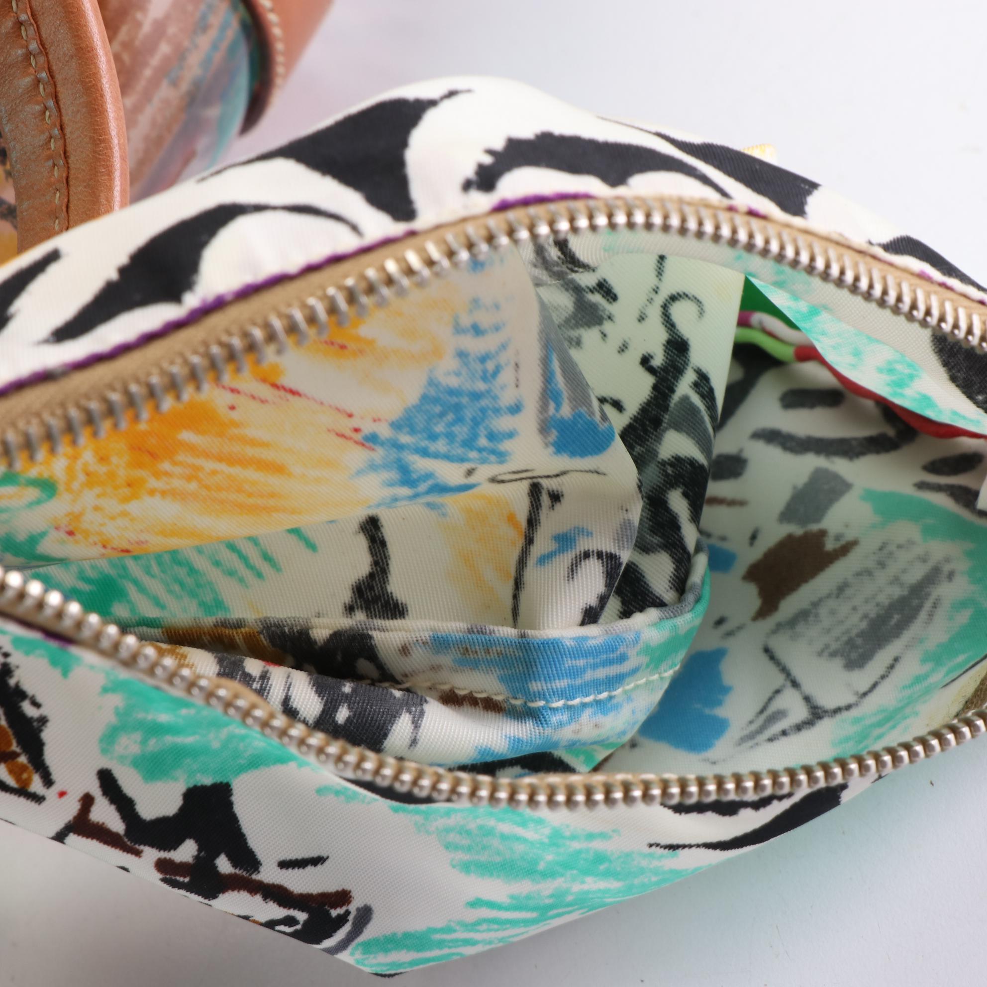 Prada Buckle Strap Tote in Printed Vinyl with Leather Trim and Pouch