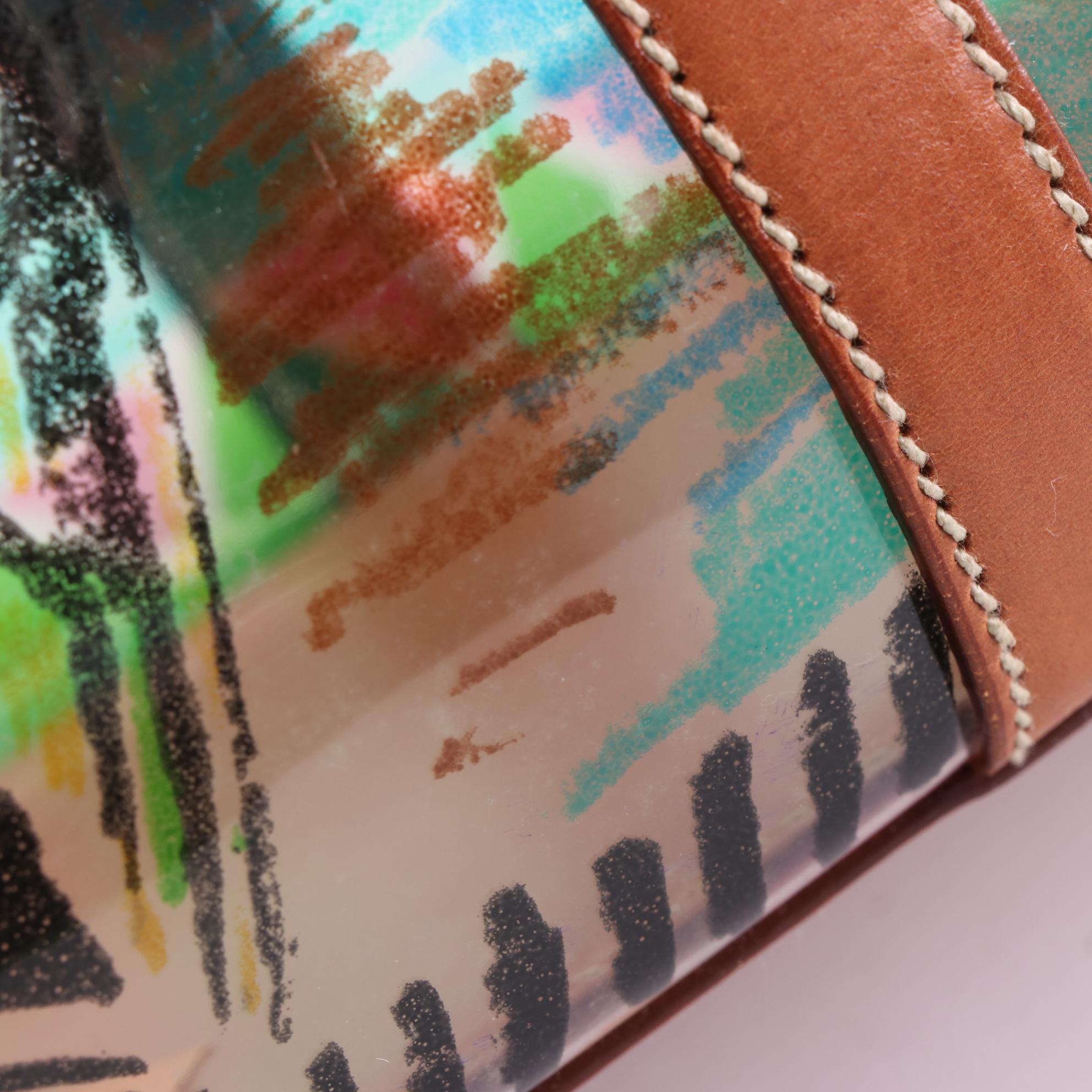 Prada Buckle Strap Tote in Printed Vinyl with Leather Trim and Pouch