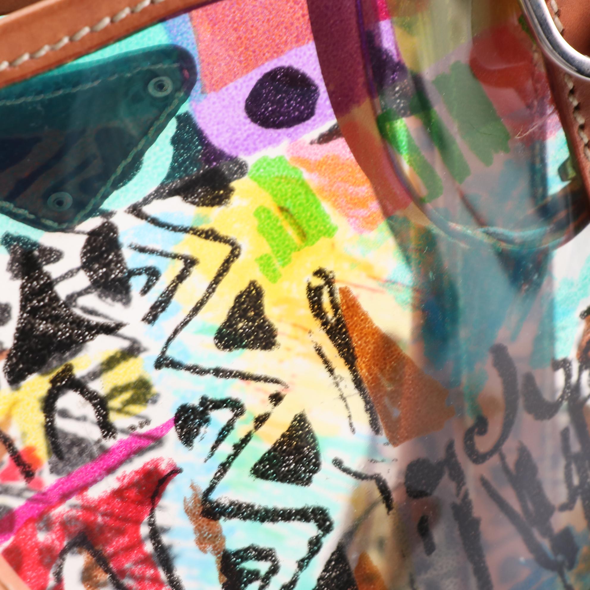 Prada Buckle Strap Tote in Printed Vinyl with Leather Trim and Pouch