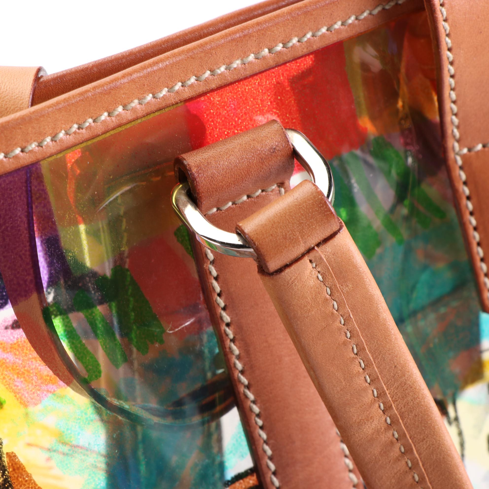 Prada Buckle Strap Tote in Printed Vinyl with Leather Trim and Pouch