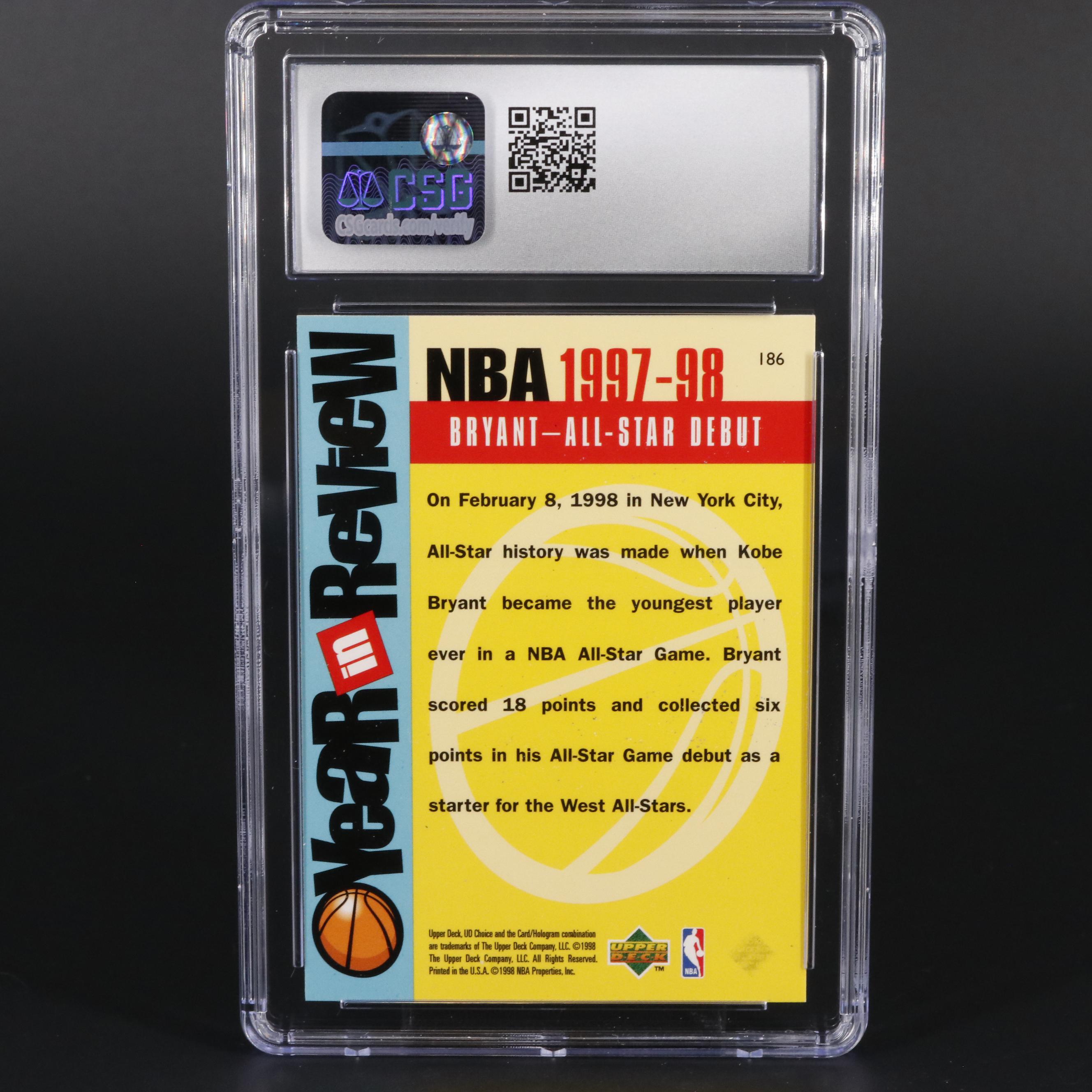 1998 UD Choice Kobe Bryant #186 Graded CSG 8.5 Mint Basketball Card