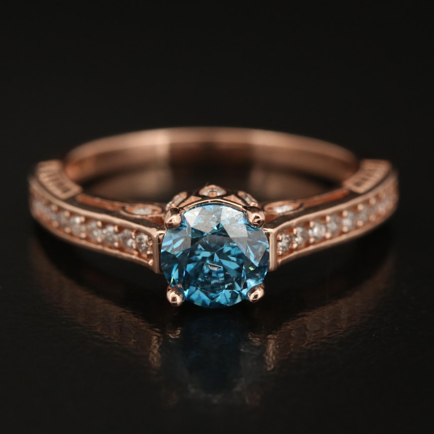14K Rose Gold 1.27 CTW Diamond Ring with Fancy Blue Center Diamond