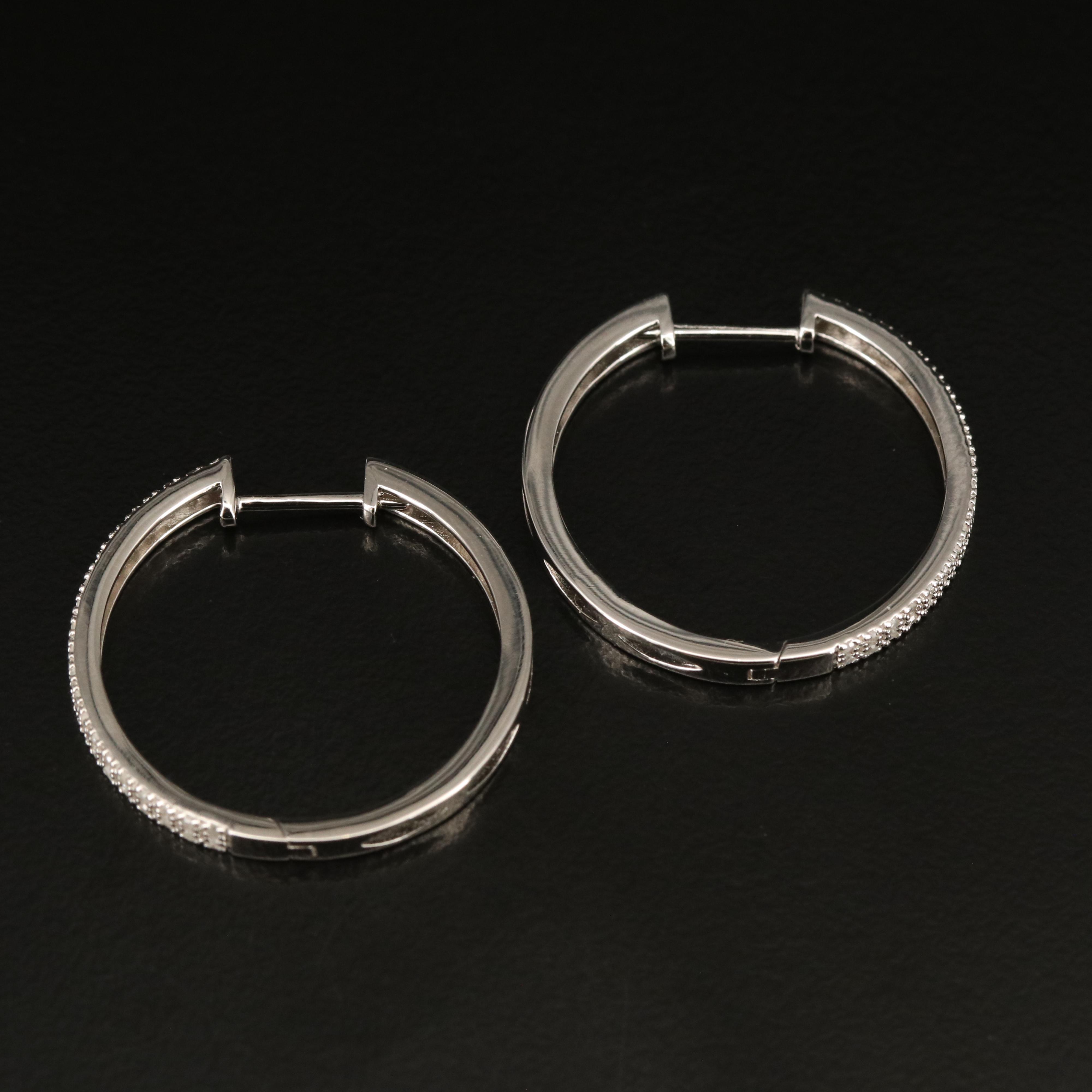 Sterling Diamond Hoop Earrings