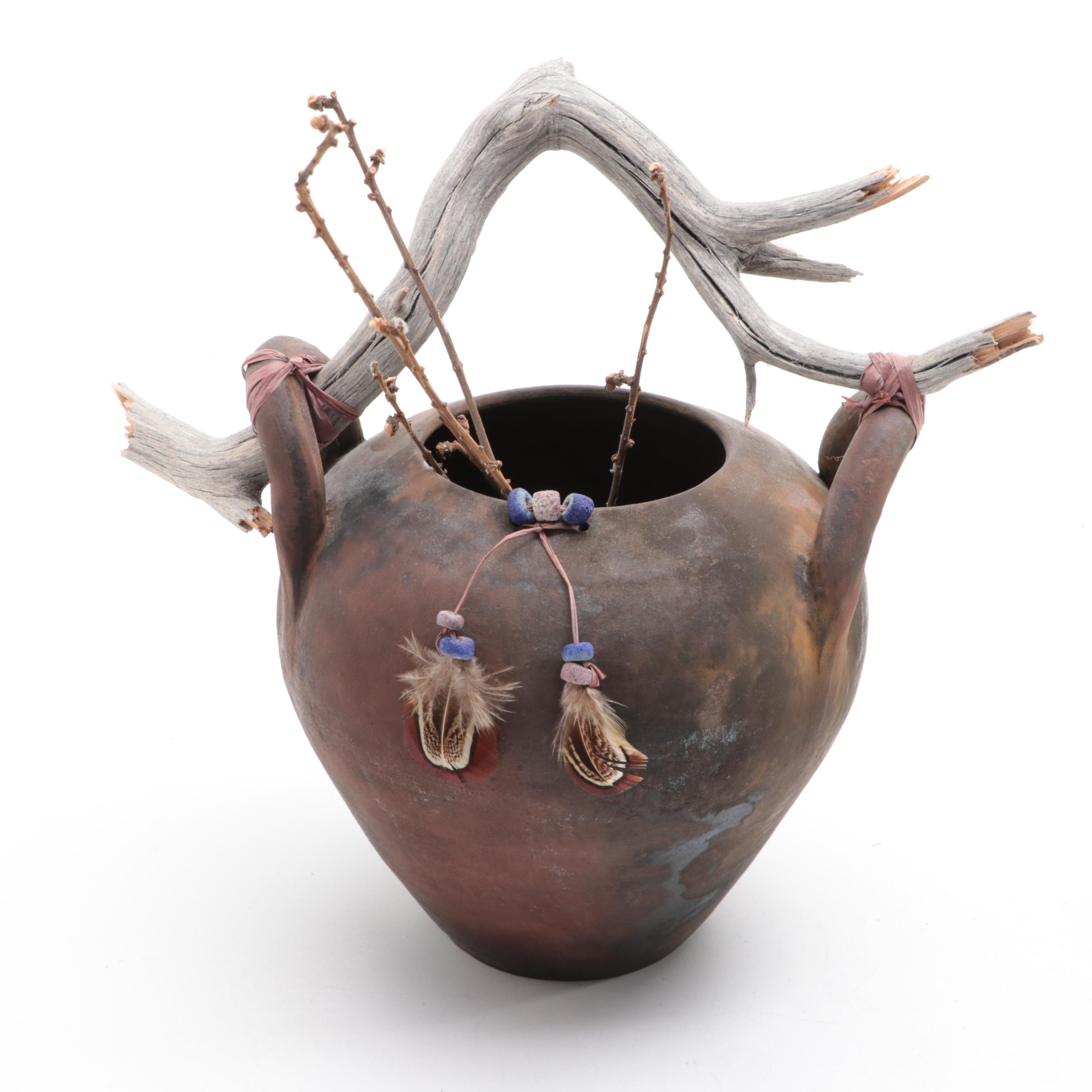 Barbara Heard Signed Pit Fired Ceramic Water Jar, Hickory Hill Basket and More